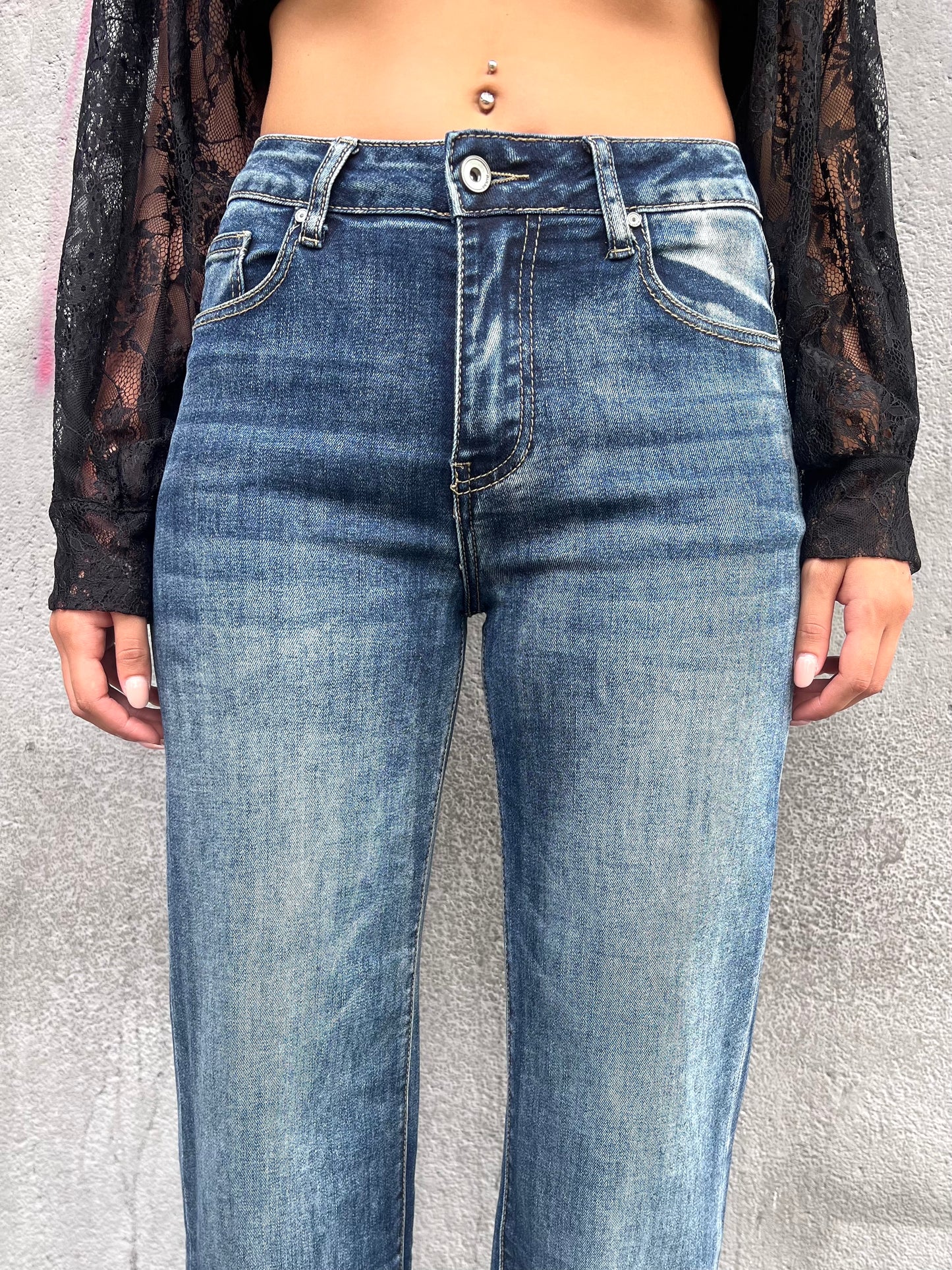 DENIM VITA ALTA FULL LENGT RISVOLTO KATIA BLU
