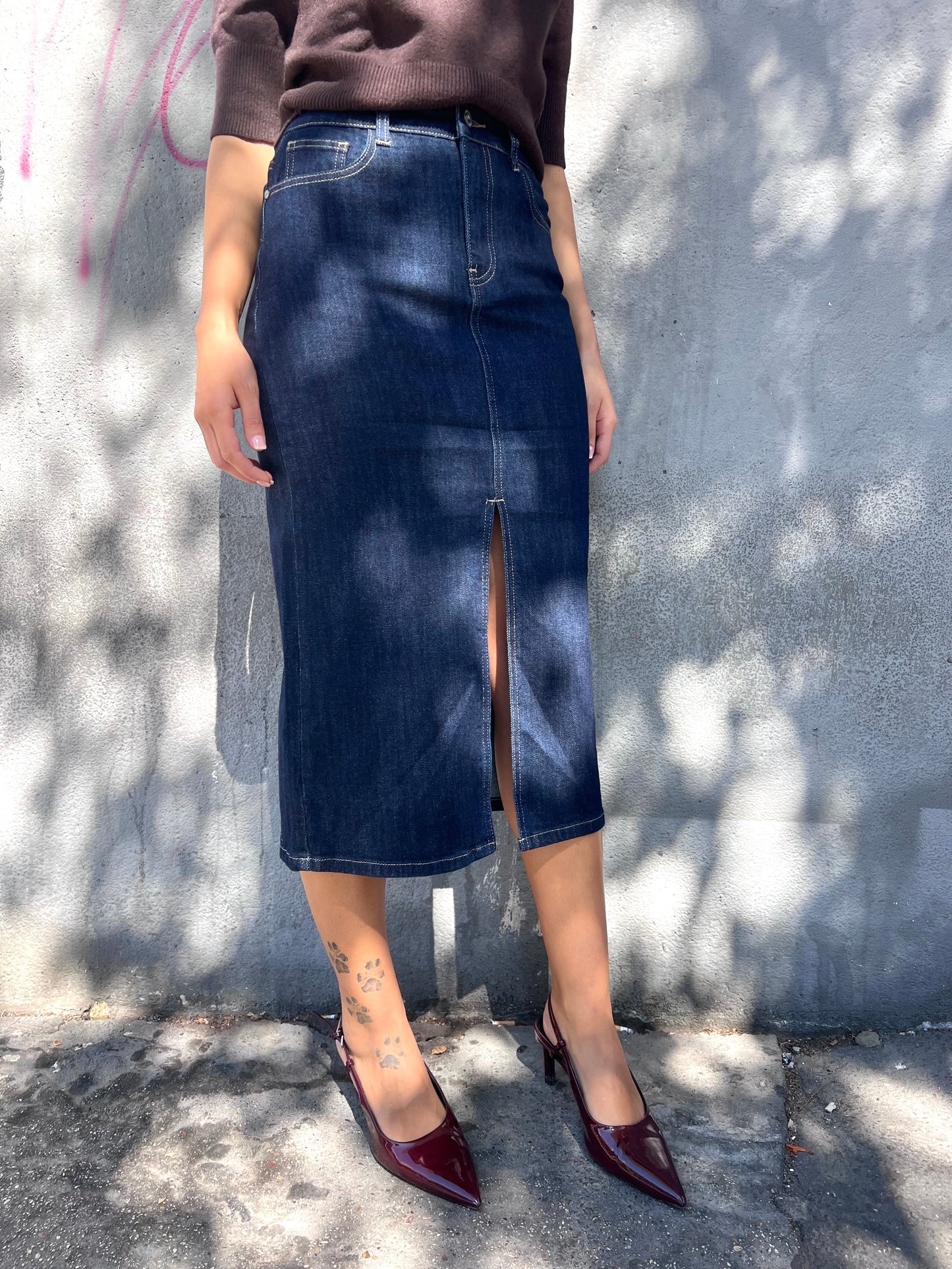 SUSY MIX GONNA DENIM MIDI SPACCO NATANIA BLU