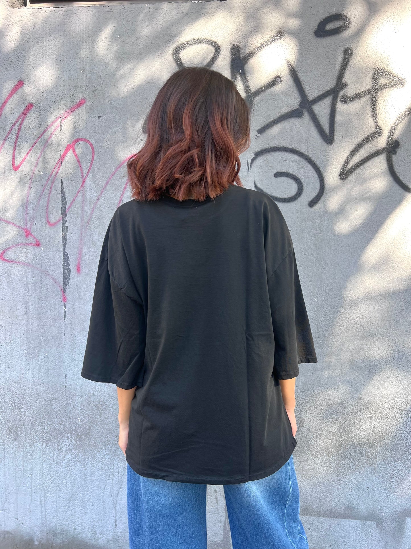 SUSY MIX T-SHIRT OVER M/MANICA. FLORA NERO