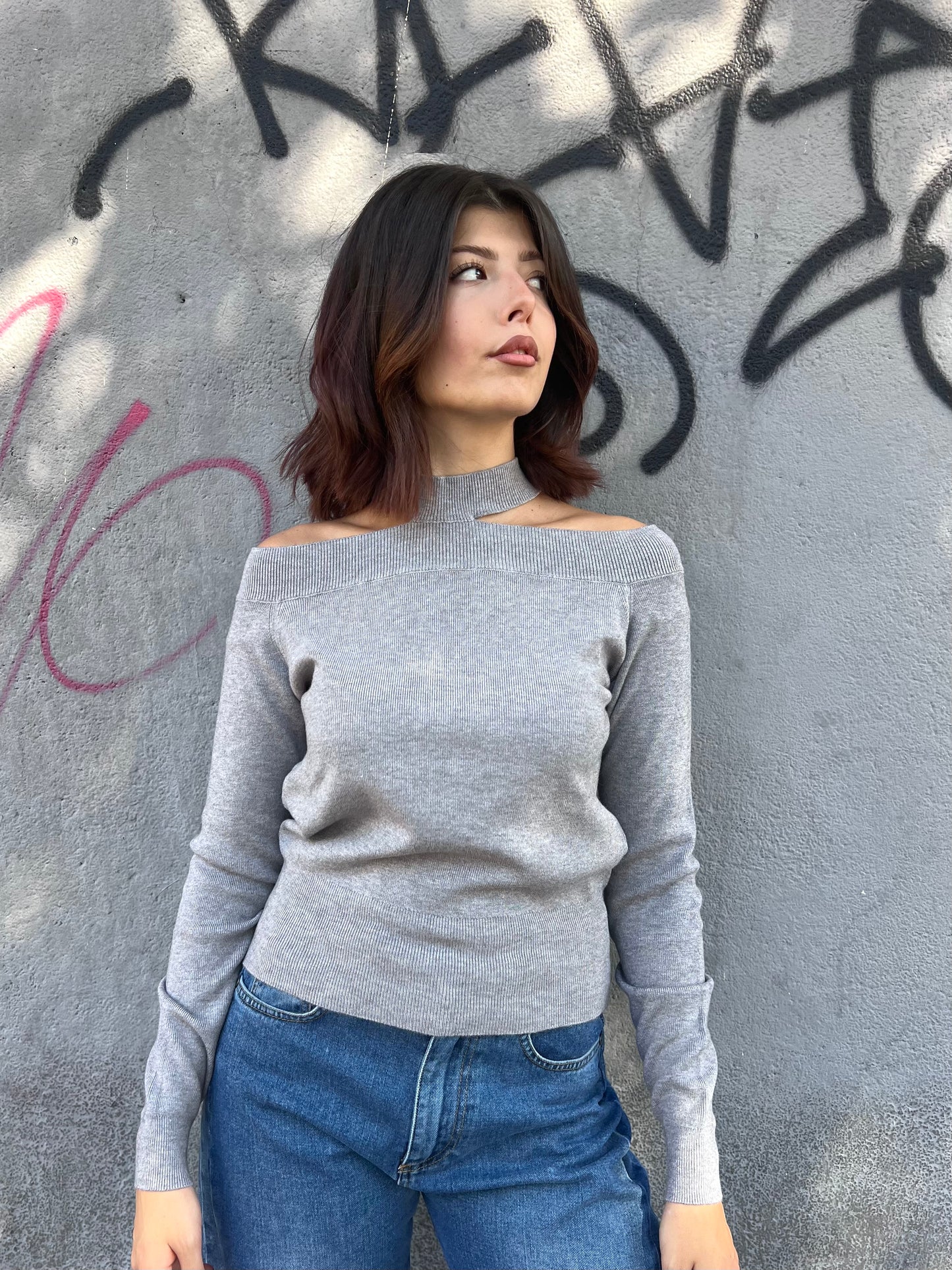 SUSY MIX MAGLIA RASATA CUT OUT VERONICA GRIGIO