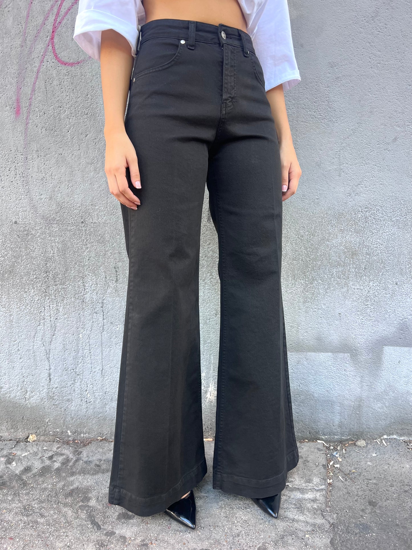 SUSY MIX PANTALONE VITA ALTA PALAZZO BELLA NERO