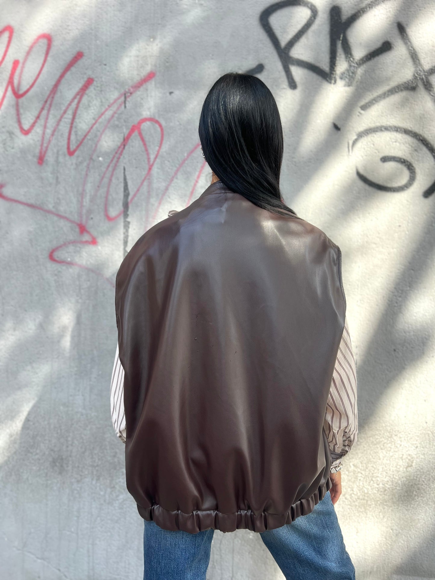 SUSY MIX BOMBER SMANICATO ECOPELLE ANAH CIOCCOLATO