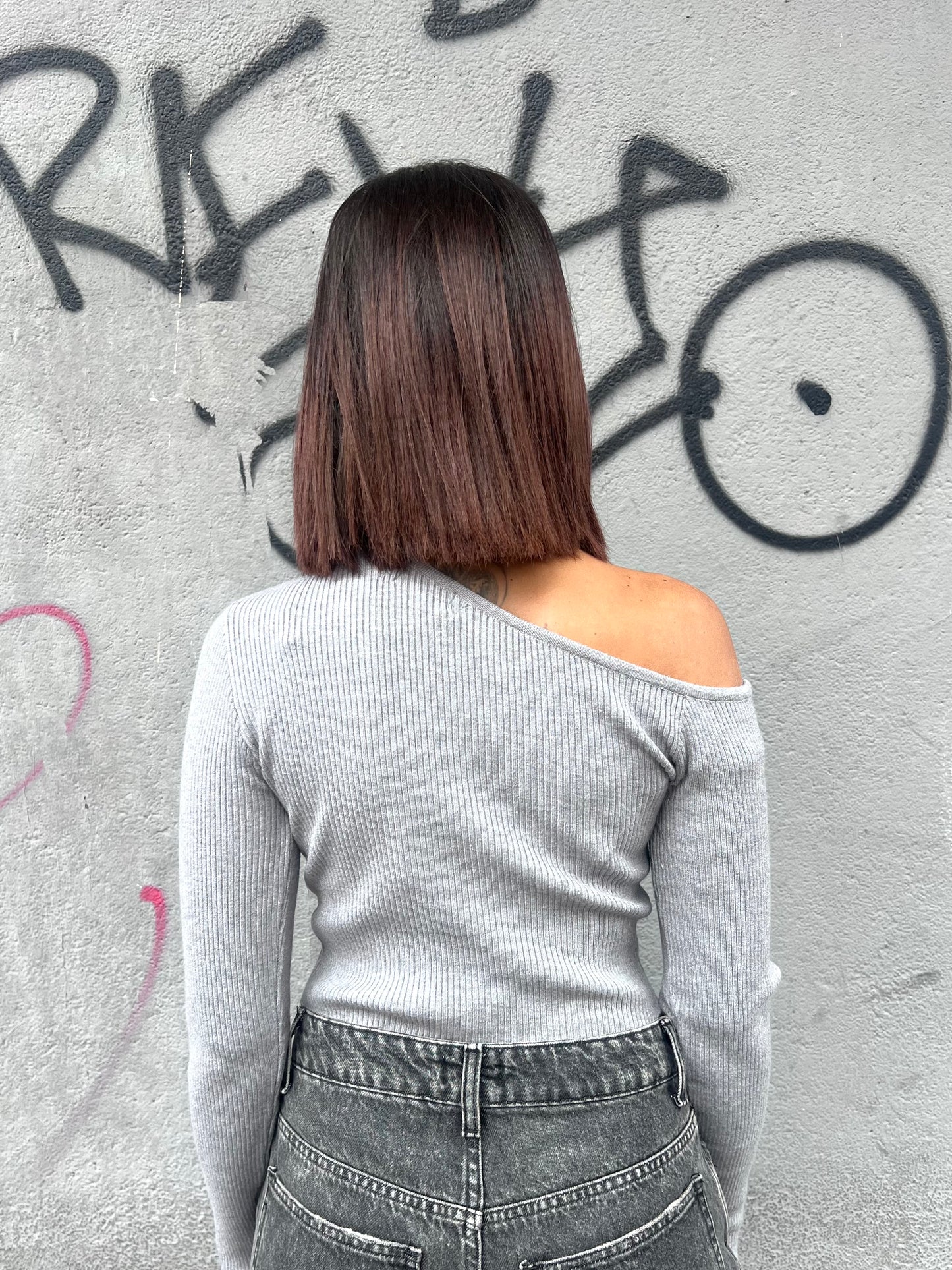 SUSY MIX MAGLIA CROP CUT OUT COSTINE ILARIA GRIGIO