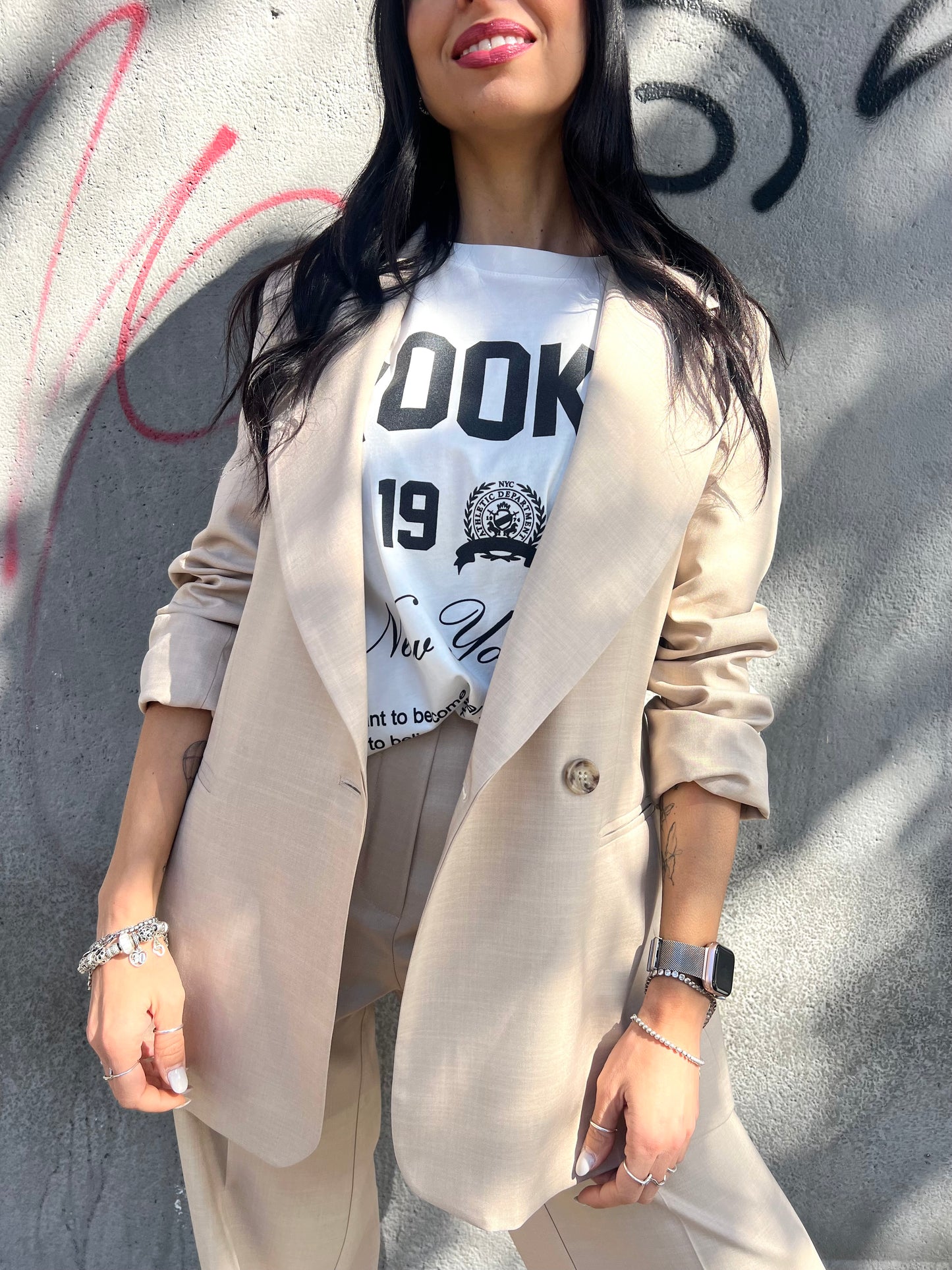 GIACCA UN BOTTONE ASIMMETRICA OLGA BEIGE