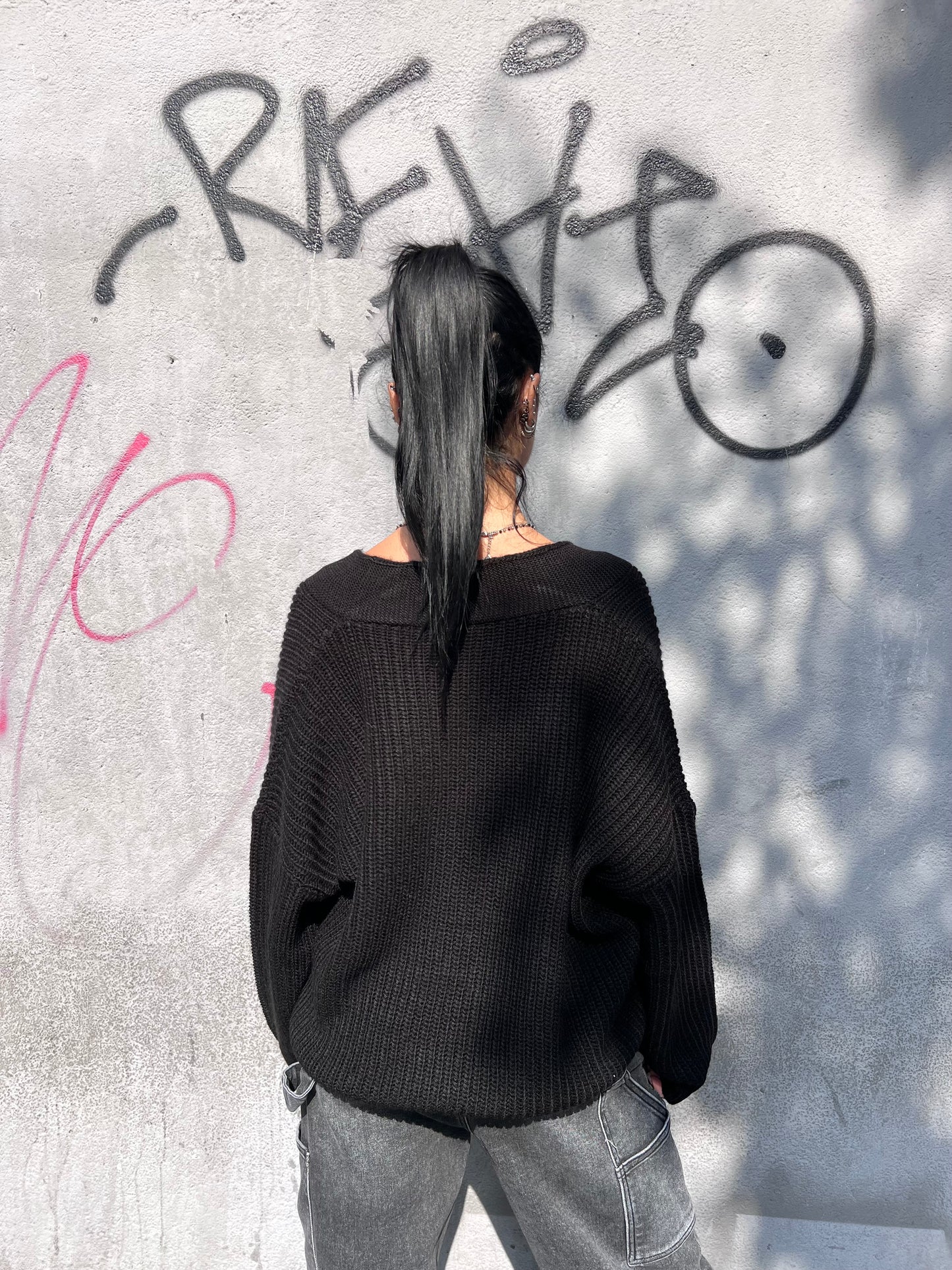 SUSY MIX CARDIGAN SCOLLO V BOTTONI YARI NERO