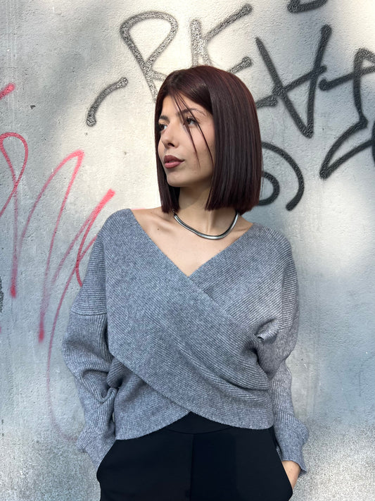 SUSY MIX MAGLIA INCROCIO COSTE VALERY GRIGIO
