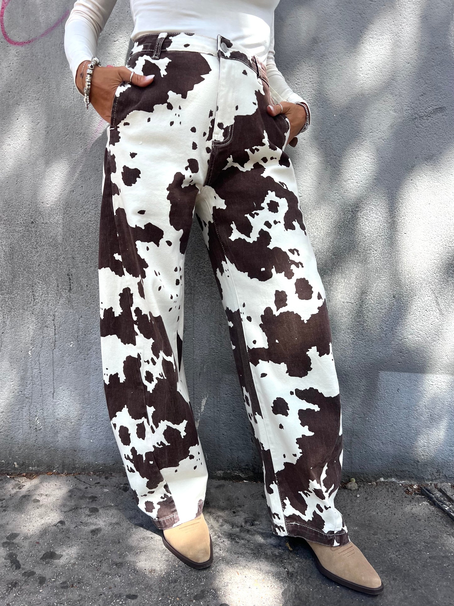 SUSY MIX DENIM BALLON CINQUE TASCHE COW LATTE