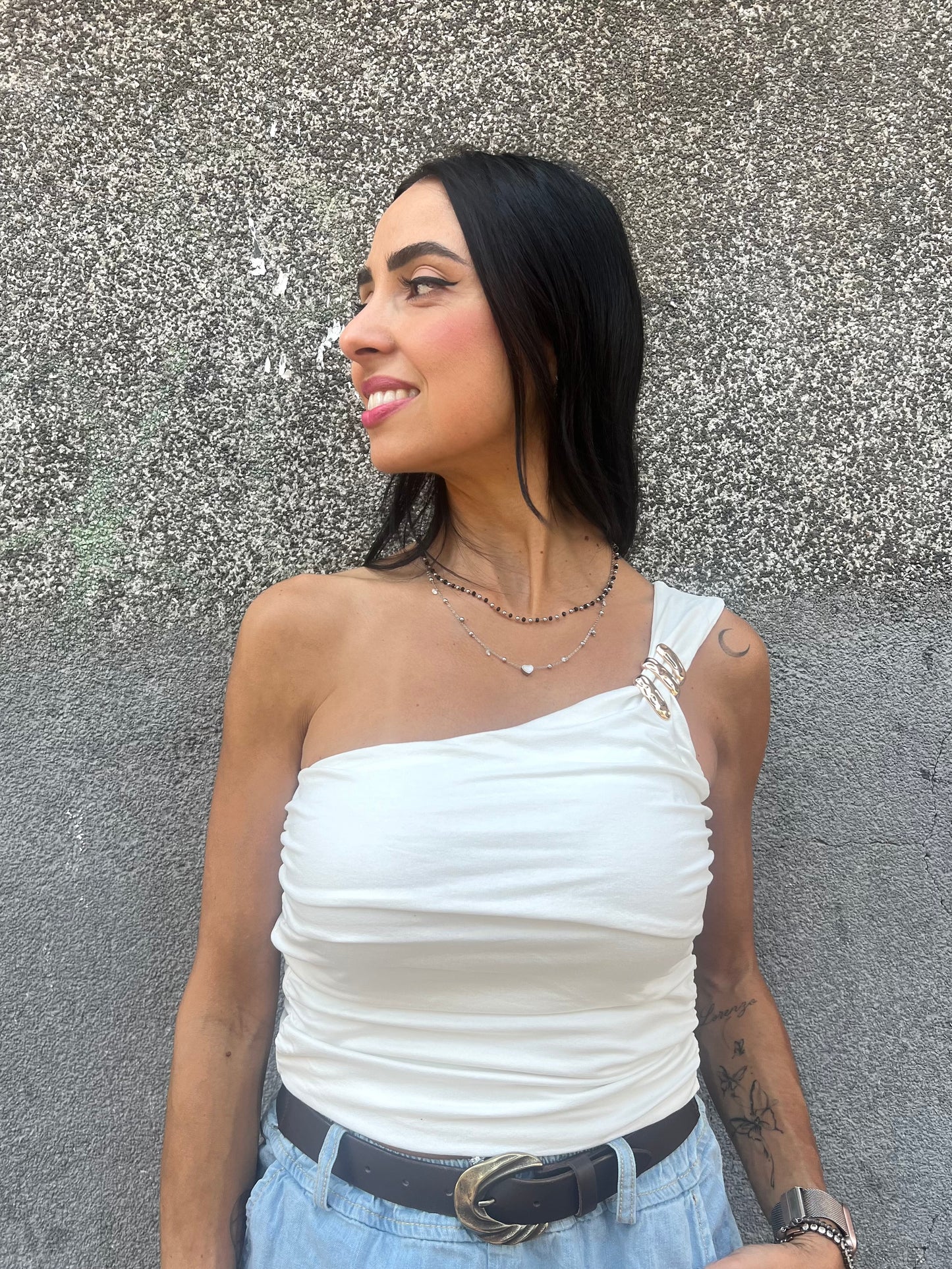 SUSY MIX CANOTTA MONOSPALLA DETTAGLIO ORO ALINA BIANCO