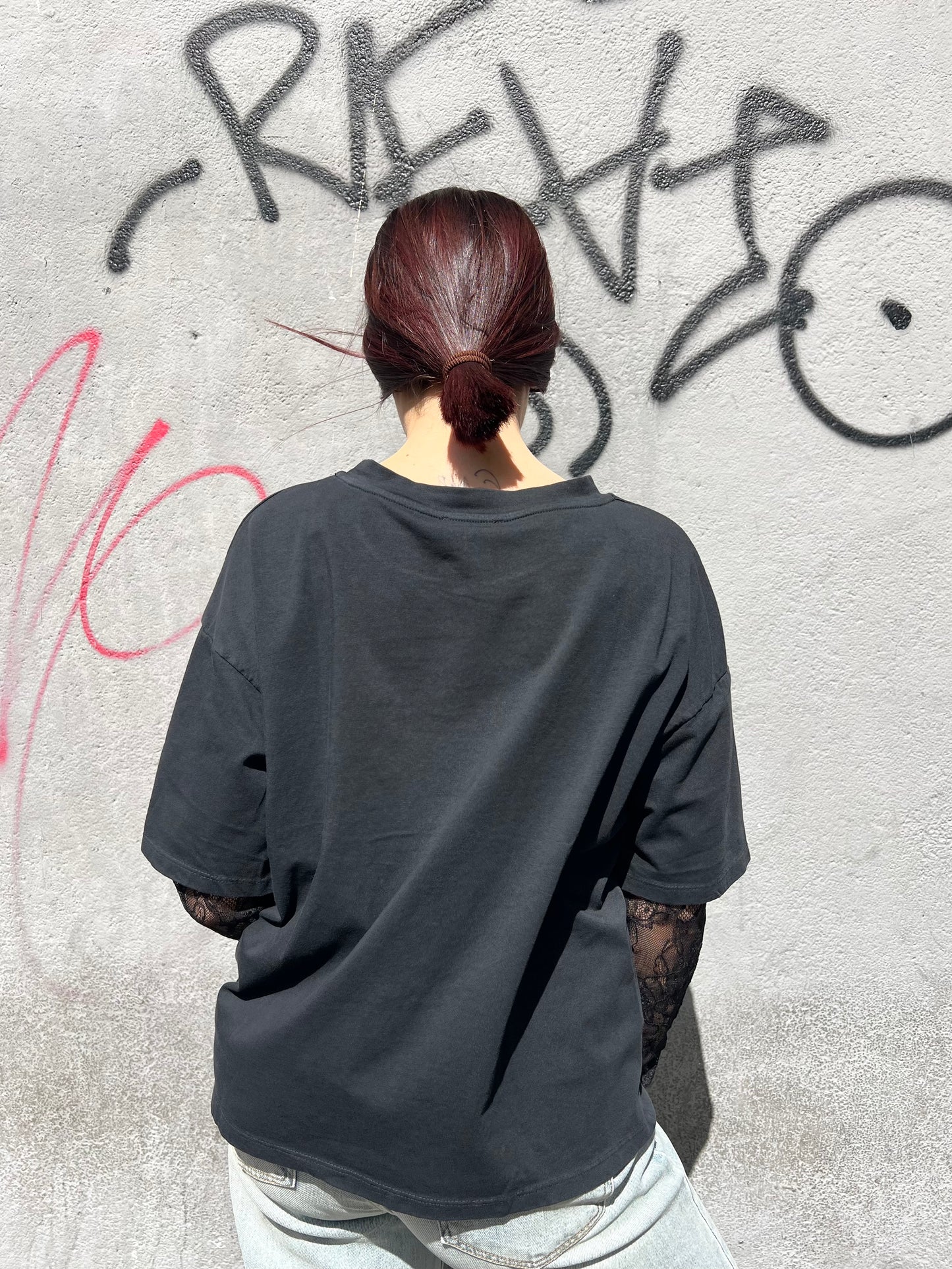 SUSY MIX T-SHIRT GIROCOLLO MANICA PIZZO ALISIA NERO