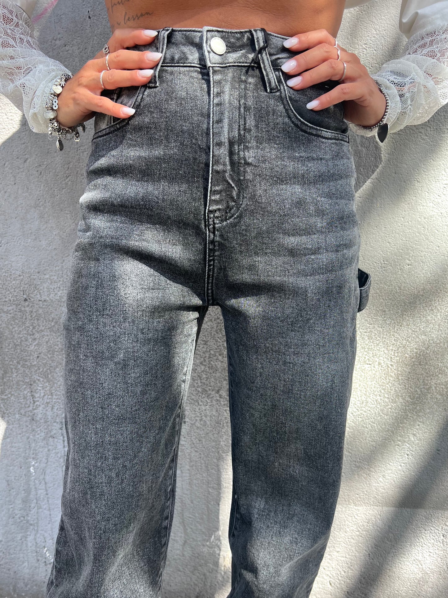 DENIM VITA ALTA STONE WASH WORK ANDY ASFALTO