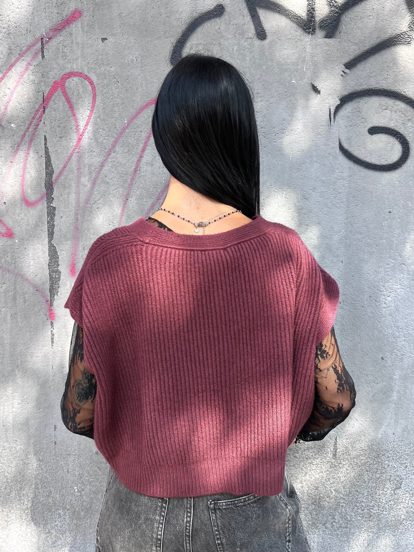 SUSY MIX GILET CROP COSTE BOTTONI GINNY VINO