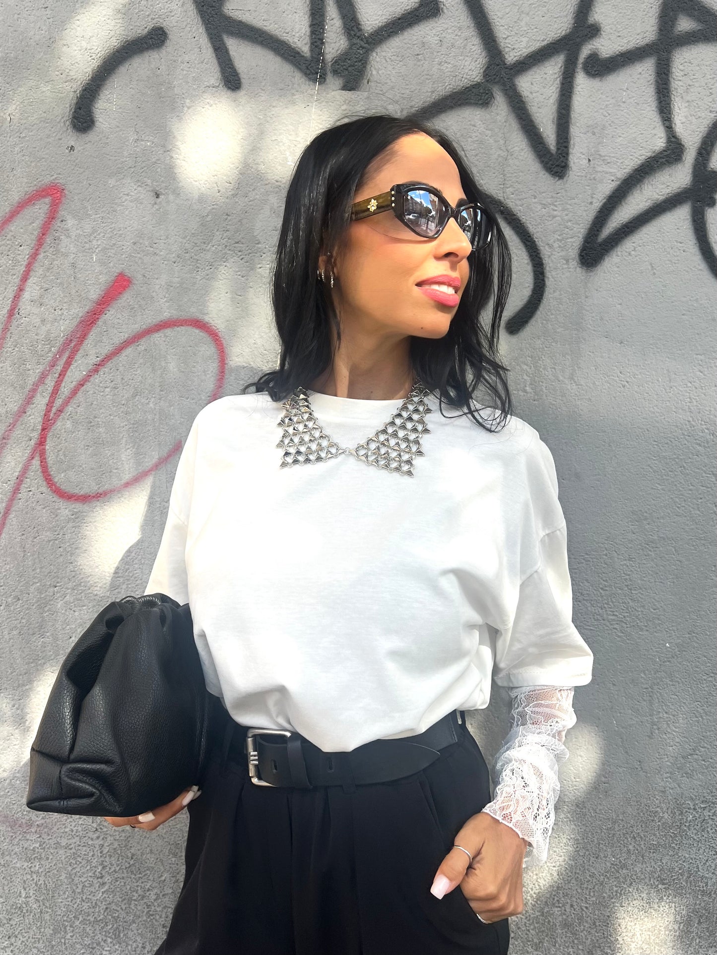 SUSY MIX T-SHIRT GIROCOLLO MANICA PIZZO ALISIA LATTE