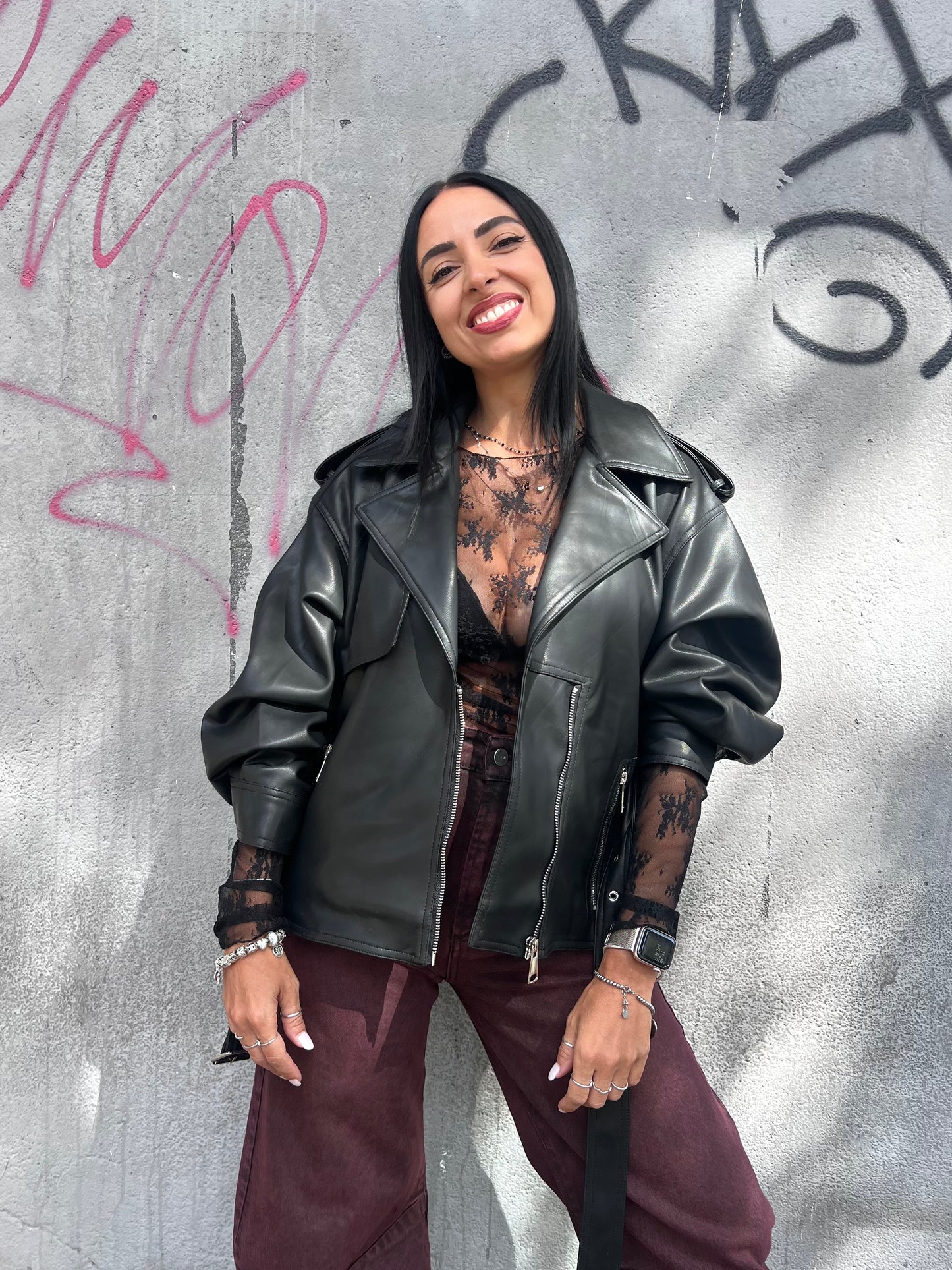 SUSY MIX GIUBBINO ECOPELLE CINTURA IN VITA CHLOE NERO
