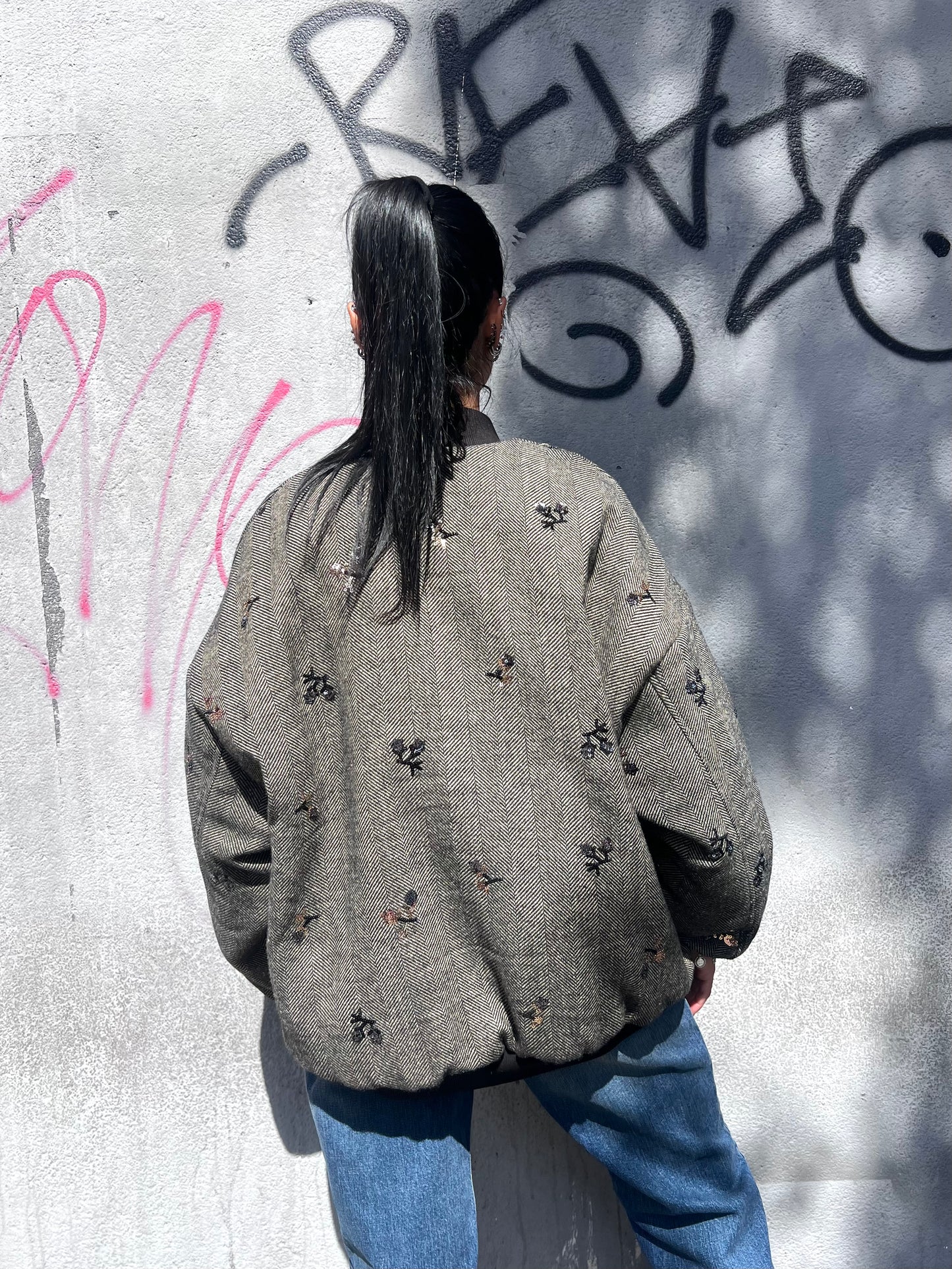 SUSY MIX BOMBER SPINATO RICAMI ANITA NERO