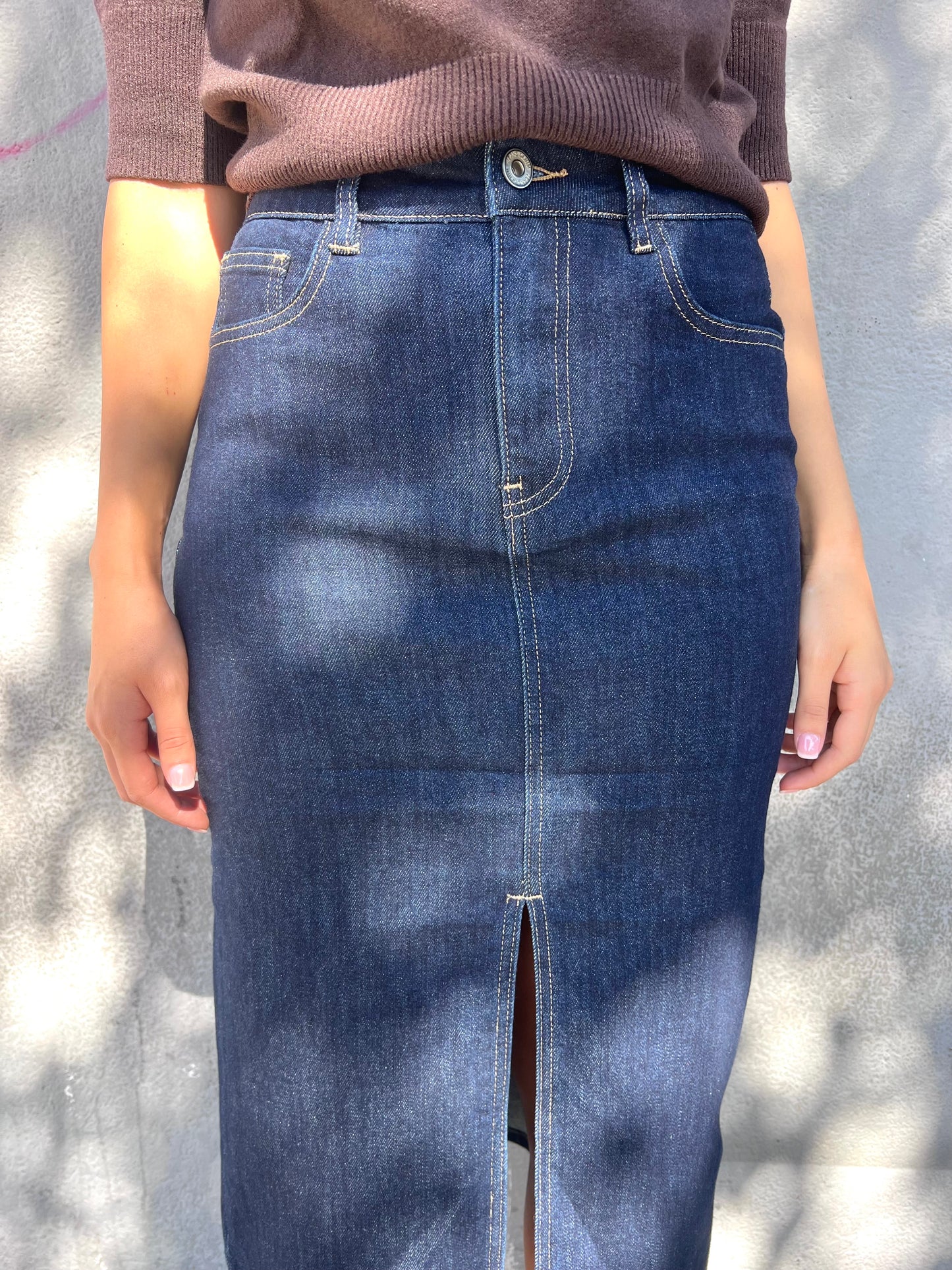 SUSY MIX GONNA DENIM MIDI SPACCO NATANIA BLU