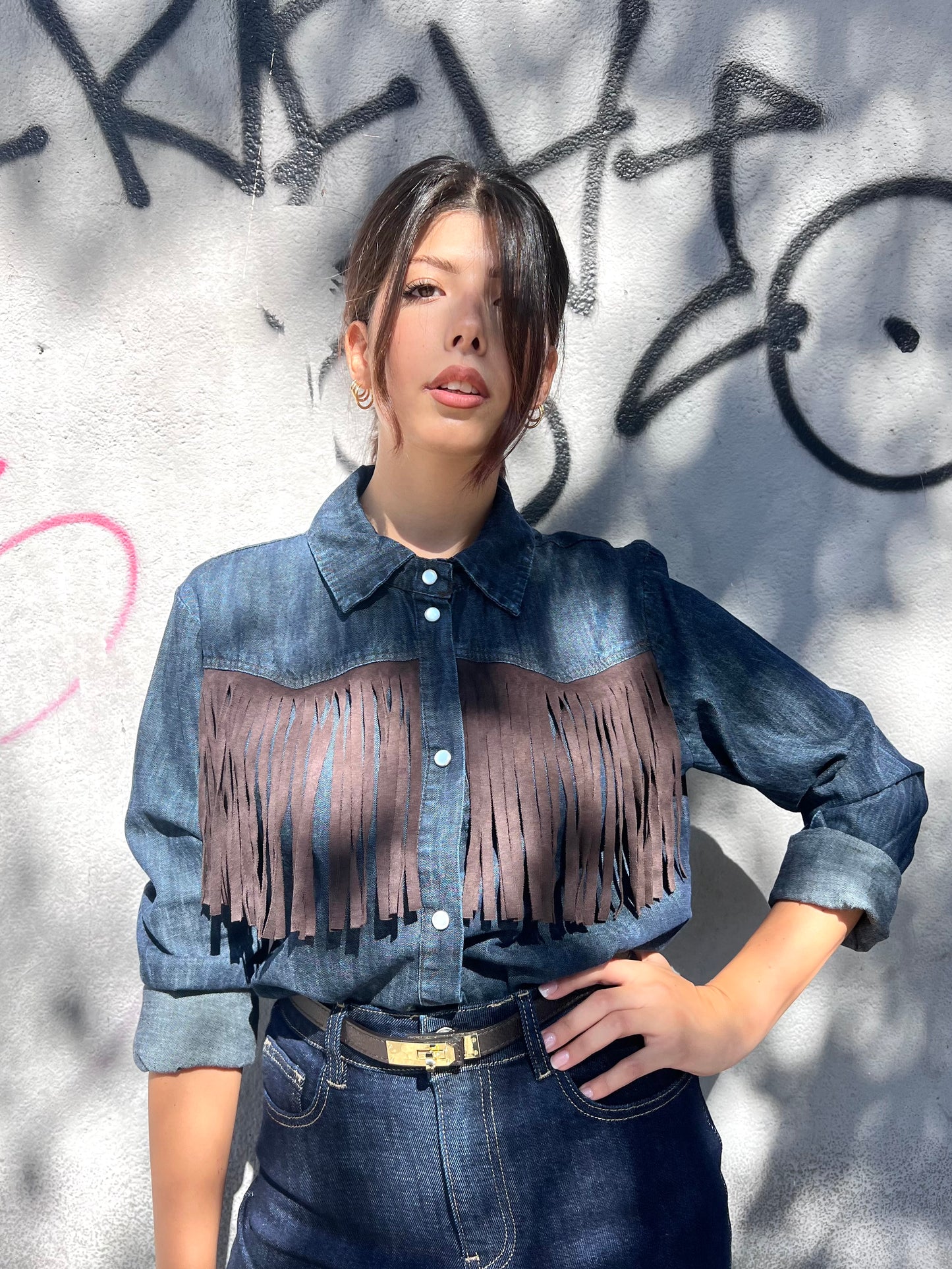 SUSY MIX CAMICIA DENIM FRANGE DESY BLU