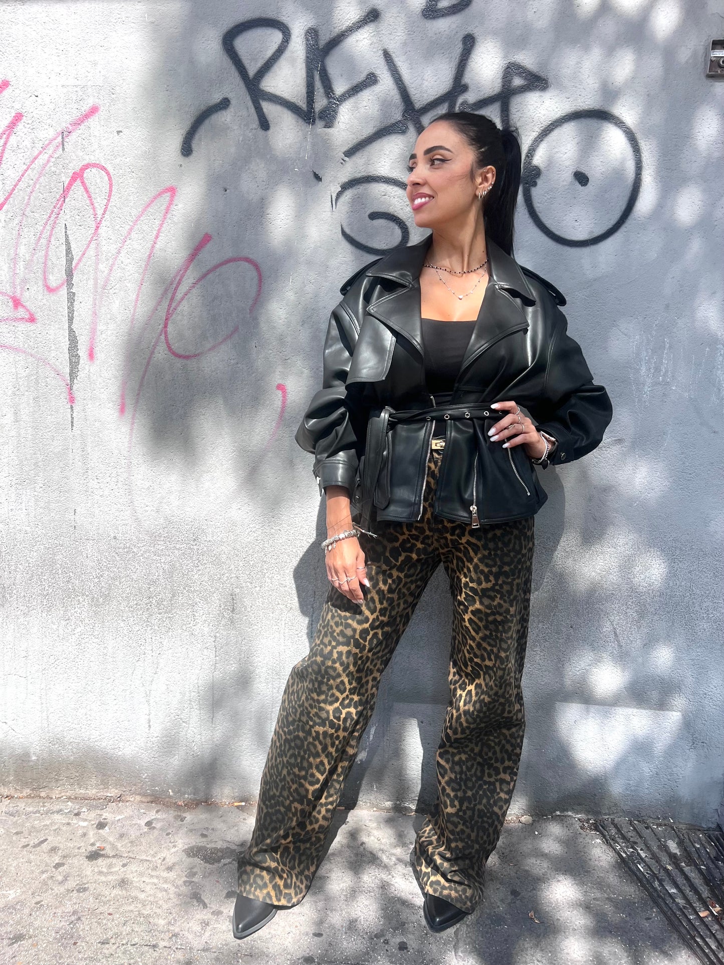 SUSY MIX DENIM VITA ALTA FULL LENGHT MACULATO NERO