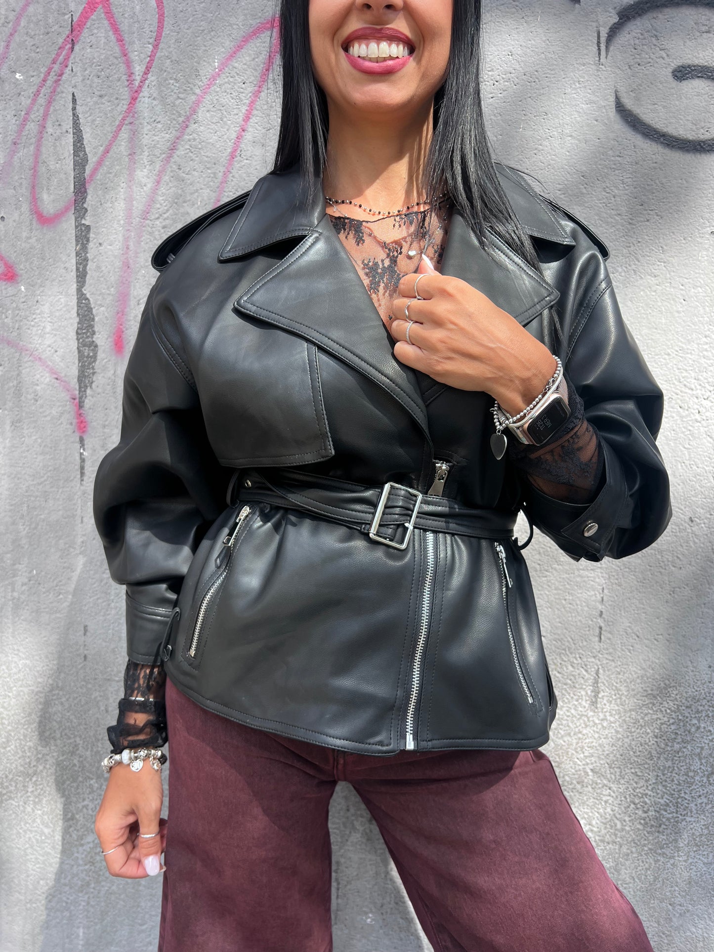 SUSY MIX GIUBBINO ECOPELLE CINTURA IN VITA CHLOE NERO