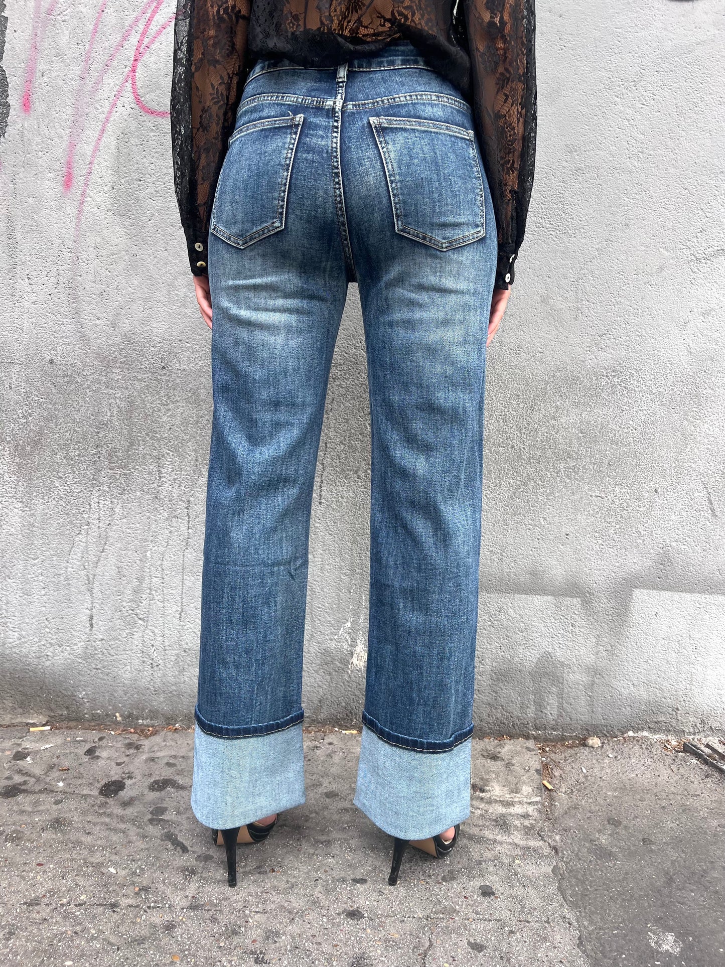 DENIM VITA ALTA FULL LENGT RISVOLTO KATIA BLU