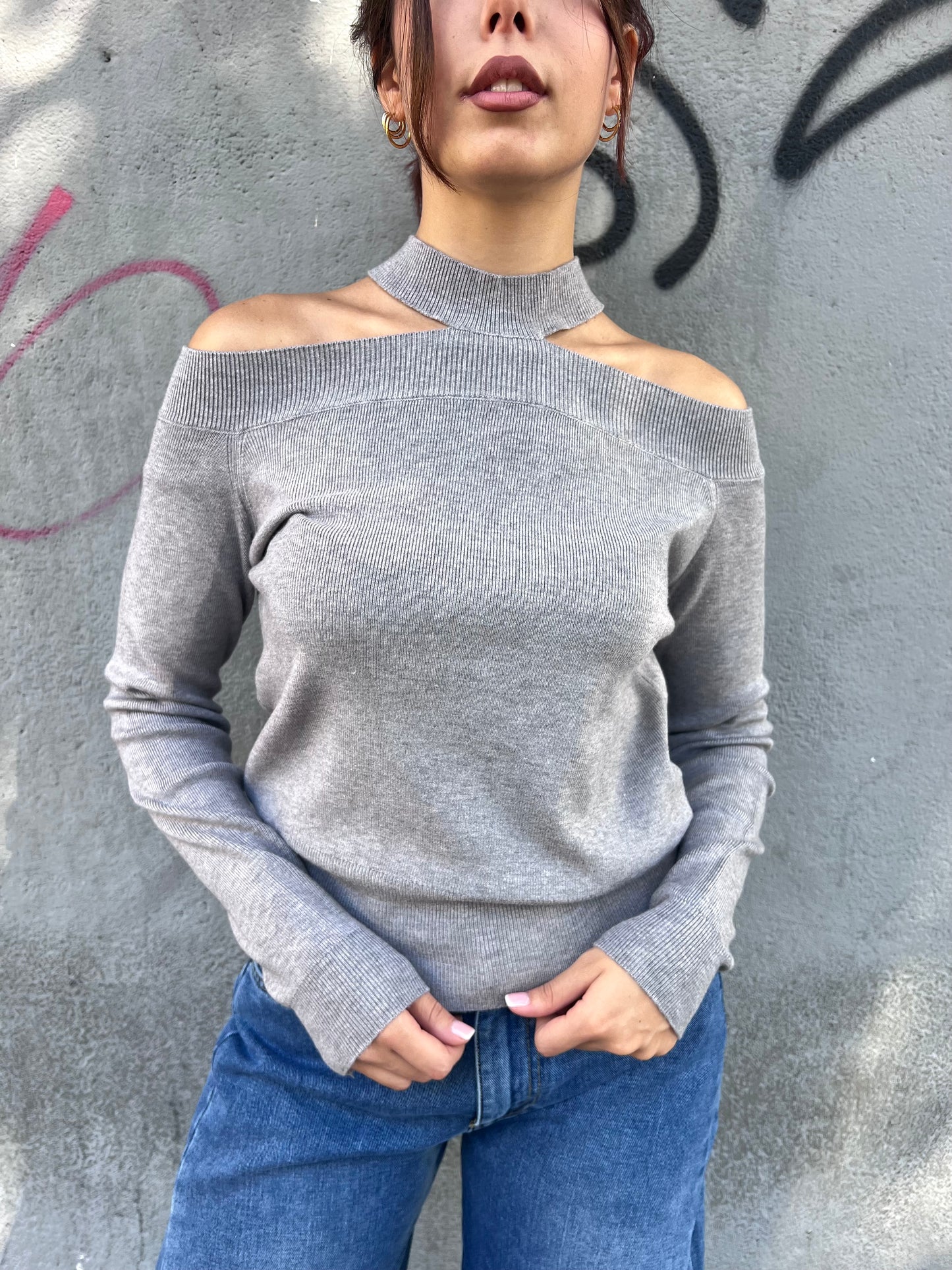 SUSY MIX MAGLIA RASATA CUT OUT VERONICA GRIGIO