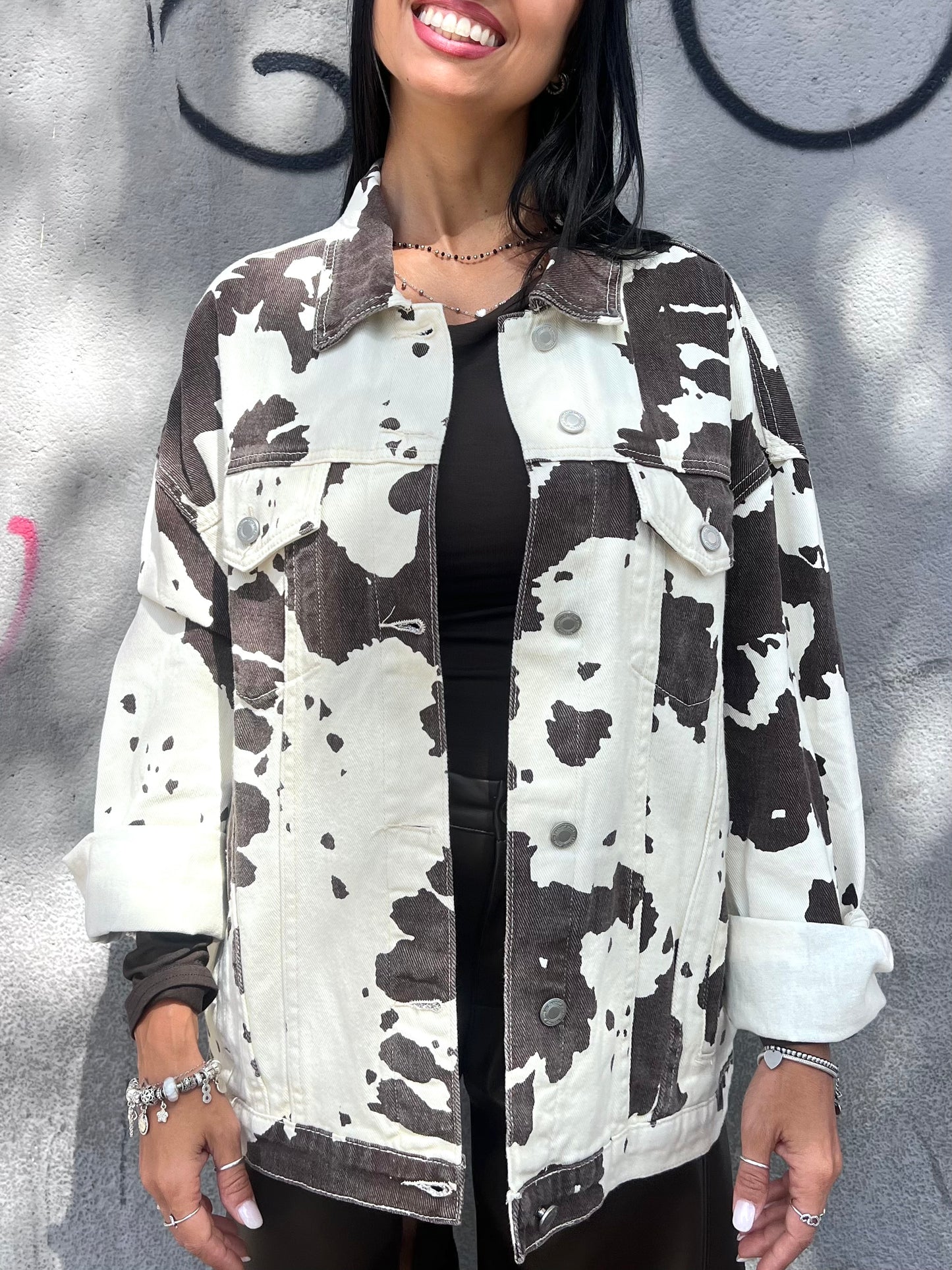 SUSY MIX GIACCHETTO DENIM OVER FANTASIA COW LATTE