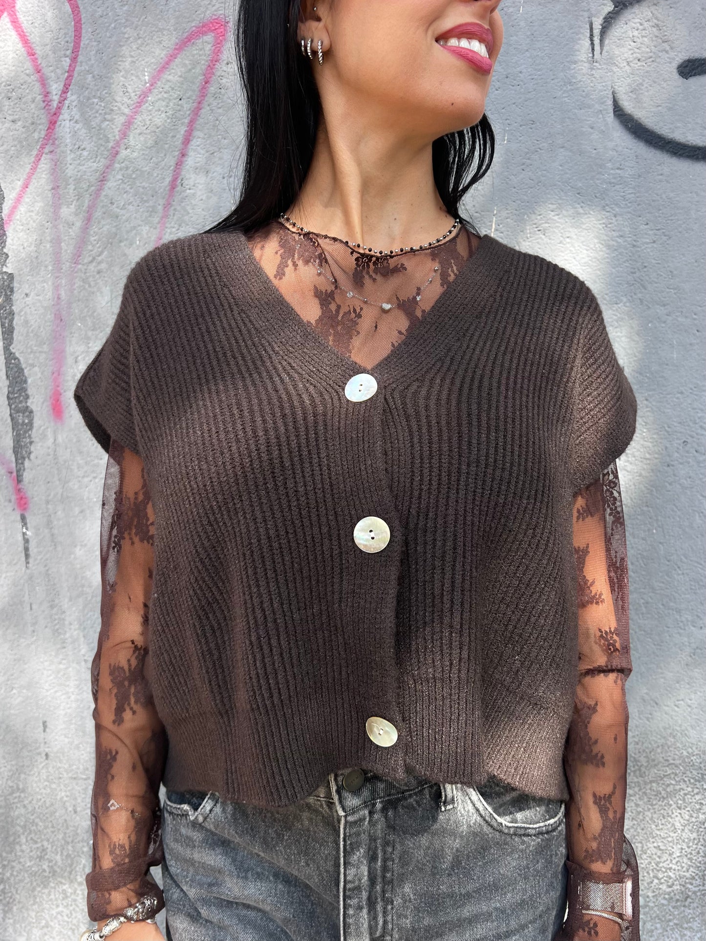SUSY MIX GILET CROP COSTE BOTTONI GINNY MORO