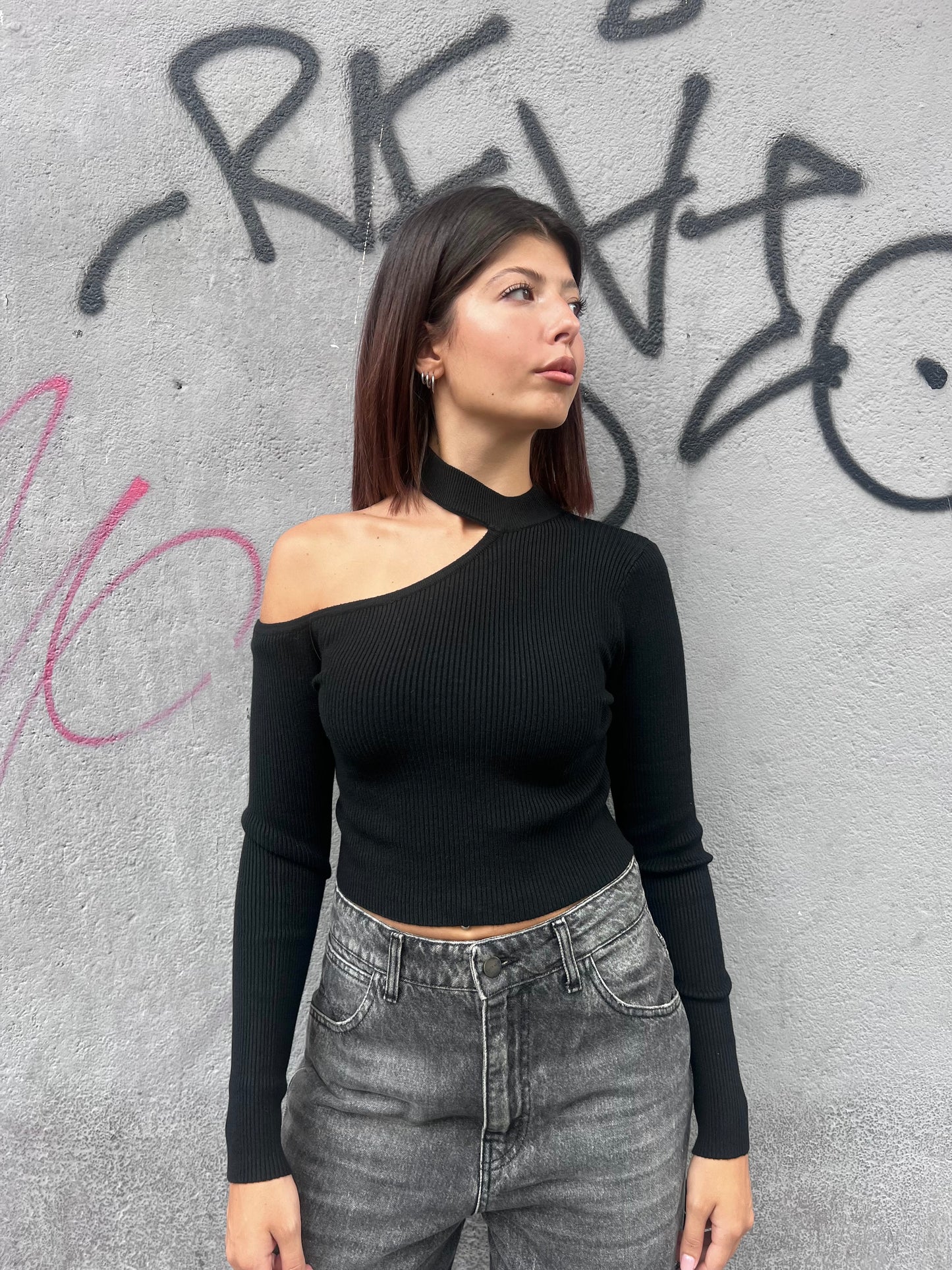 SUSY MIX MAGLIA CROP CUT OUT COSTINE ILARIA NERO