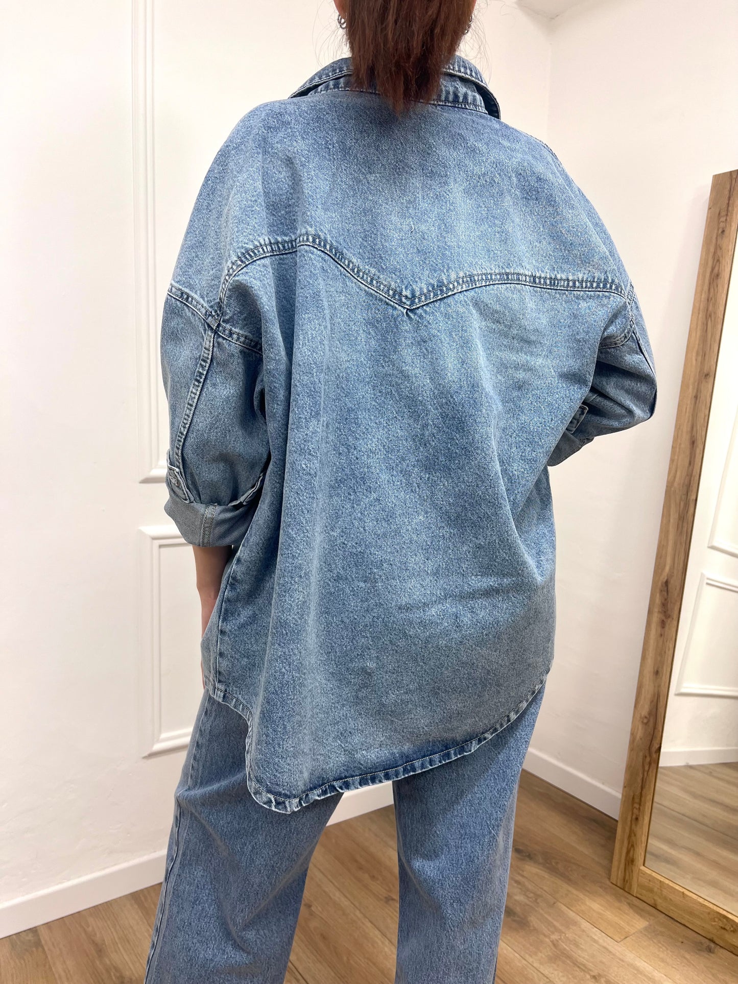 SUSY MIX GIACCA CAMICIA DENIM TASCHE ARIANNA LIGHT BLU