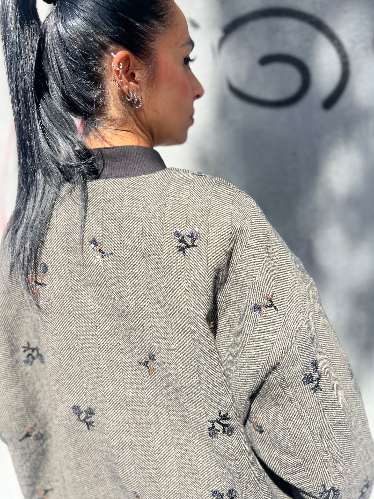 SUSY MIX BOMBER SPINATO RICAMI ANITA NERO