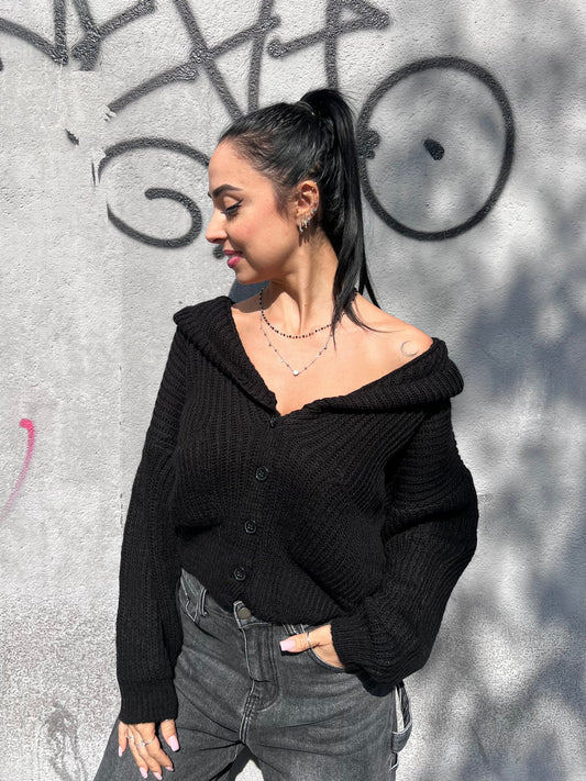 SUSY MIX CARDIGAN CROP CAPPUCCIO MOLLY NERO