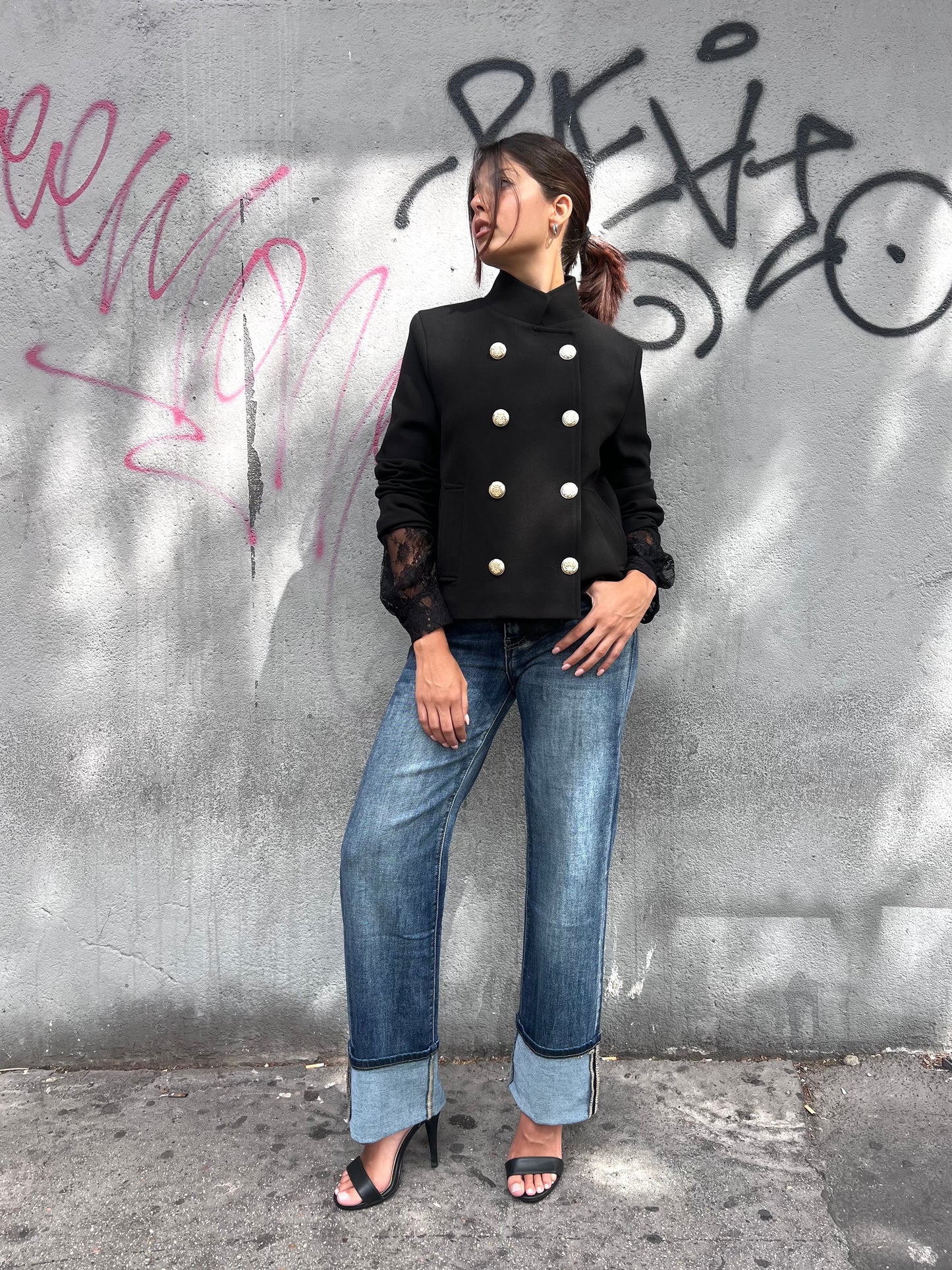 SUSY MIX GIACCA BOTTONE ORO DOPPIOPETTO AMANDA NERO