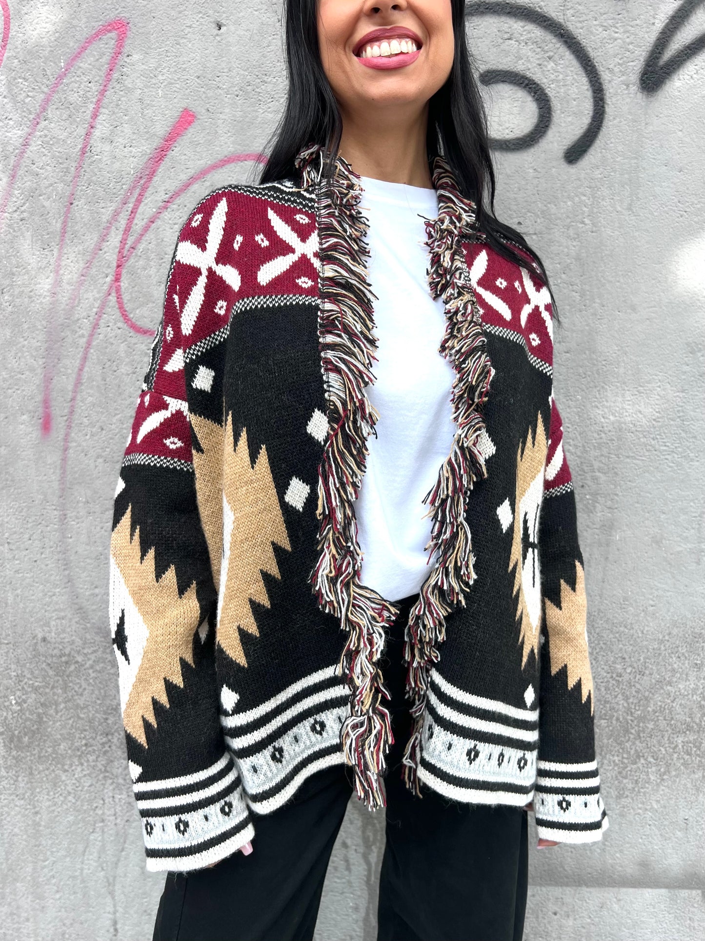 SUSY MIX CABAN CORTO STAMPA ETNICA CAMEL
