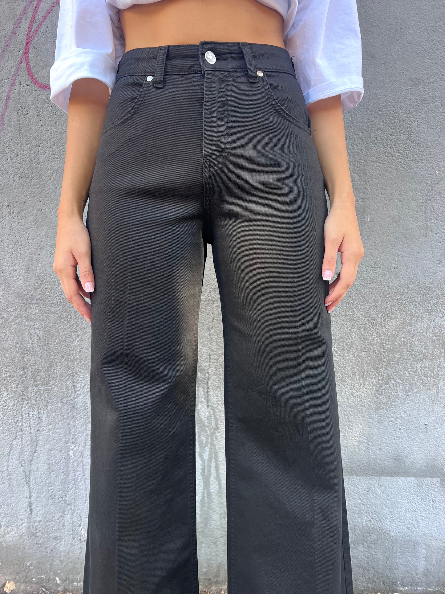 SUSY MIX PANTALONE VITA ALTA PALAZZO BELLA NERO