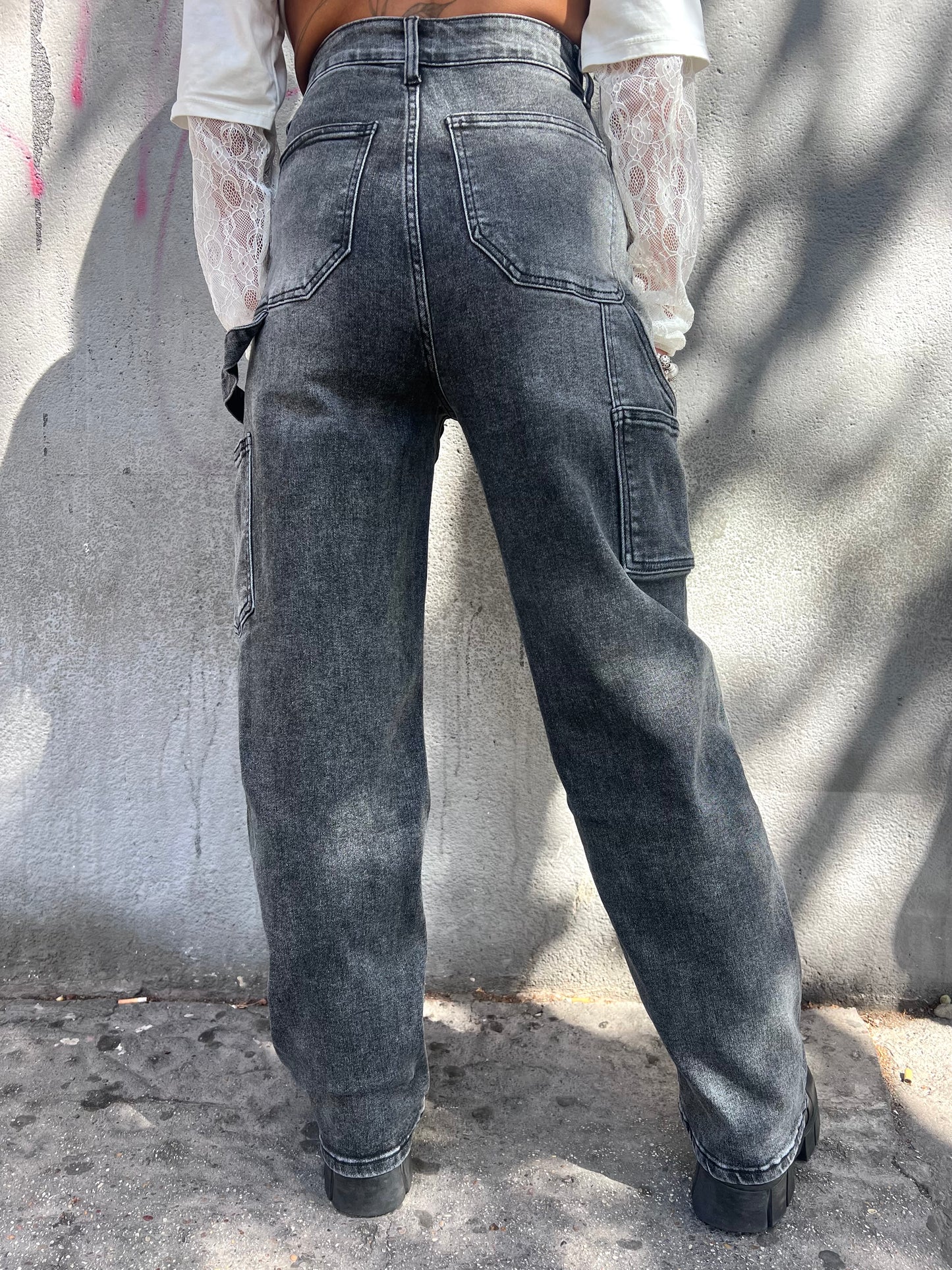 DENIM VITA ALTA STONE WASH WORK ANDY ASFALTO