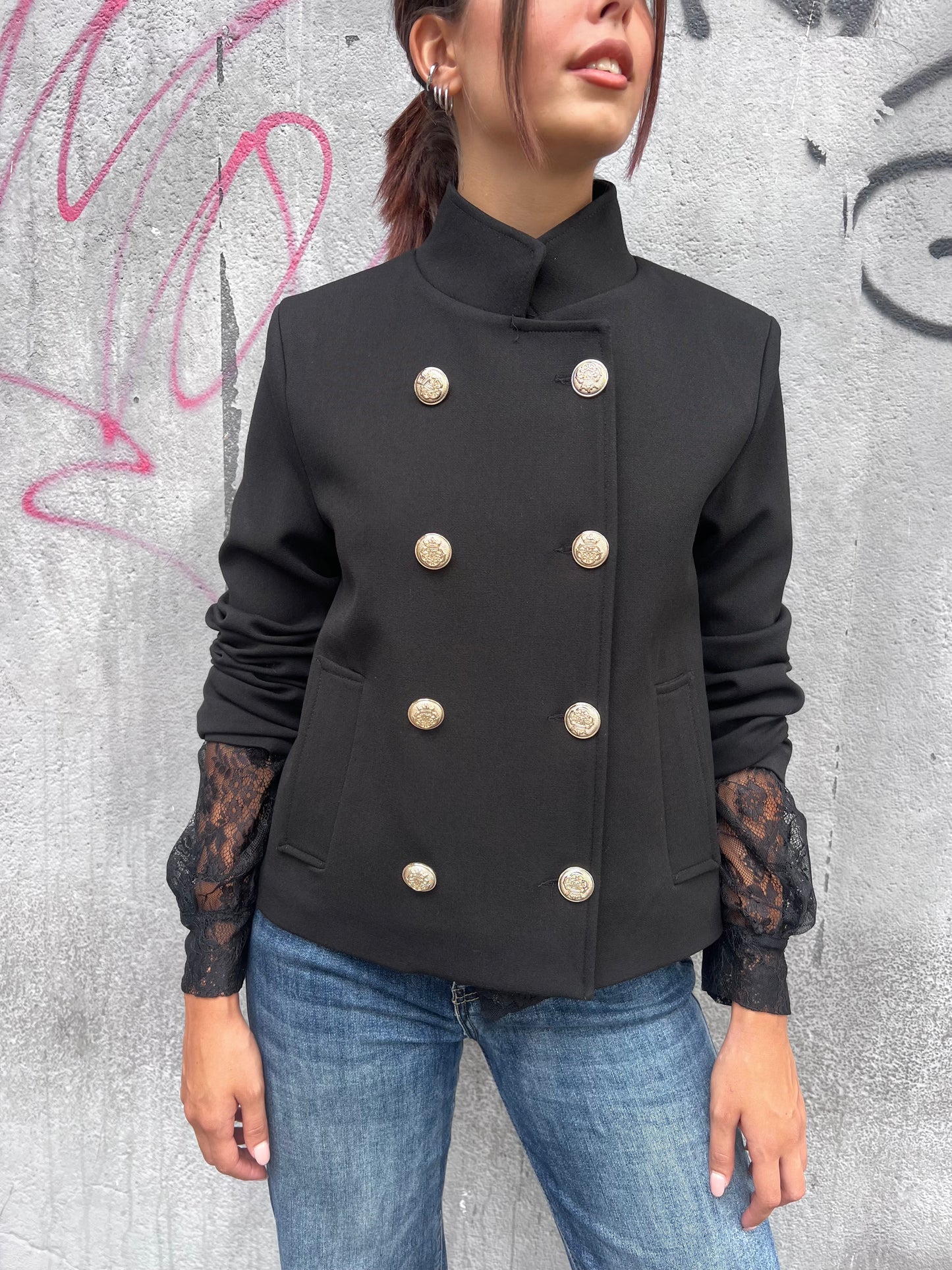 SUSY MIX GIACCA BOTTONE ORO DOPPIOPETTO AMANDA NERO