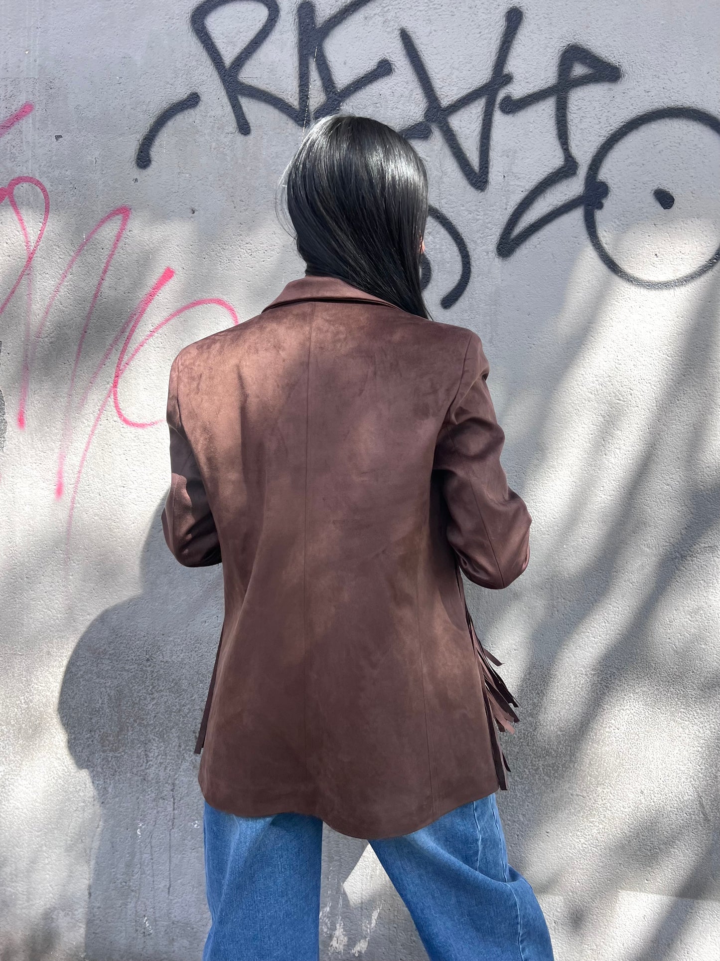 SUSY MIX GIACCA MONOPETTO SUEDE FRANGE LORENA MORO