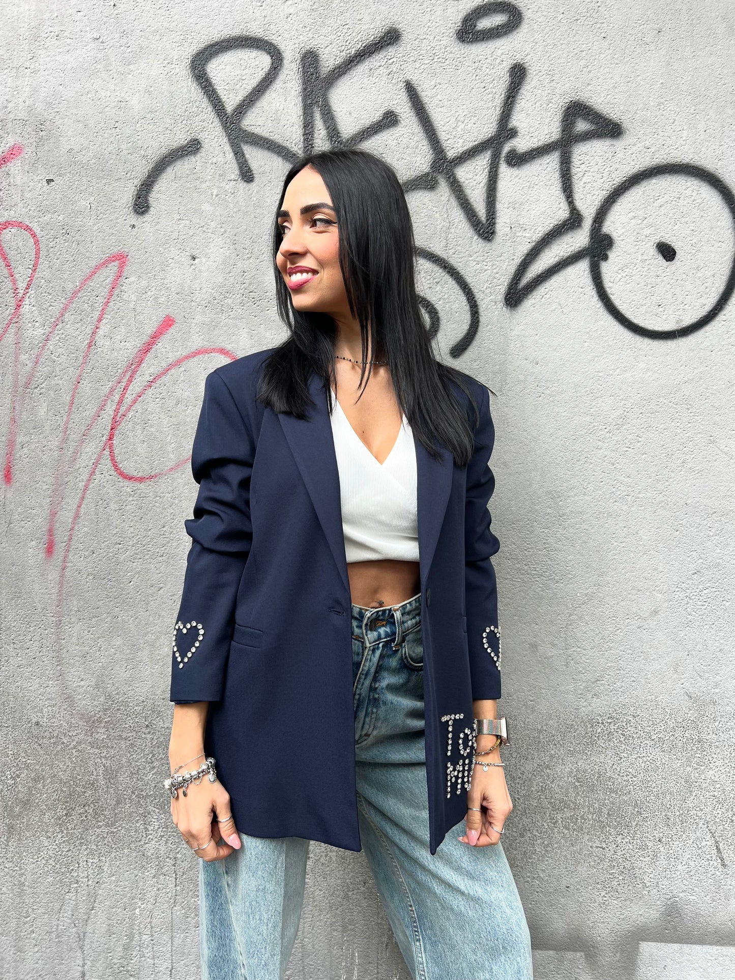 SUSY MIX GIACCA MONOPETTO STRASS “TOO MUCH” BLUE