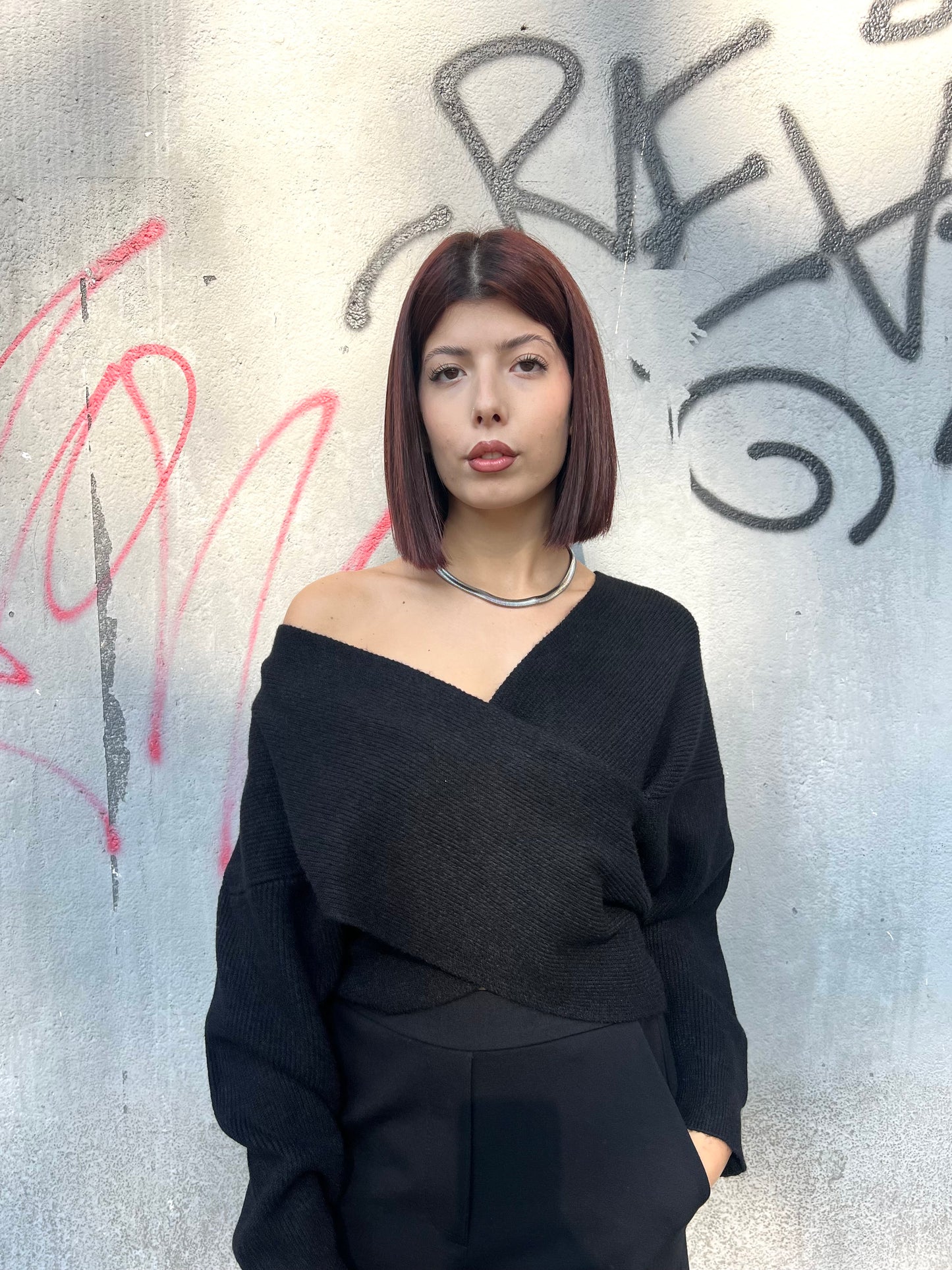 SUSY MIX MAGLIA INCROCIO COSTE VALERY NERO