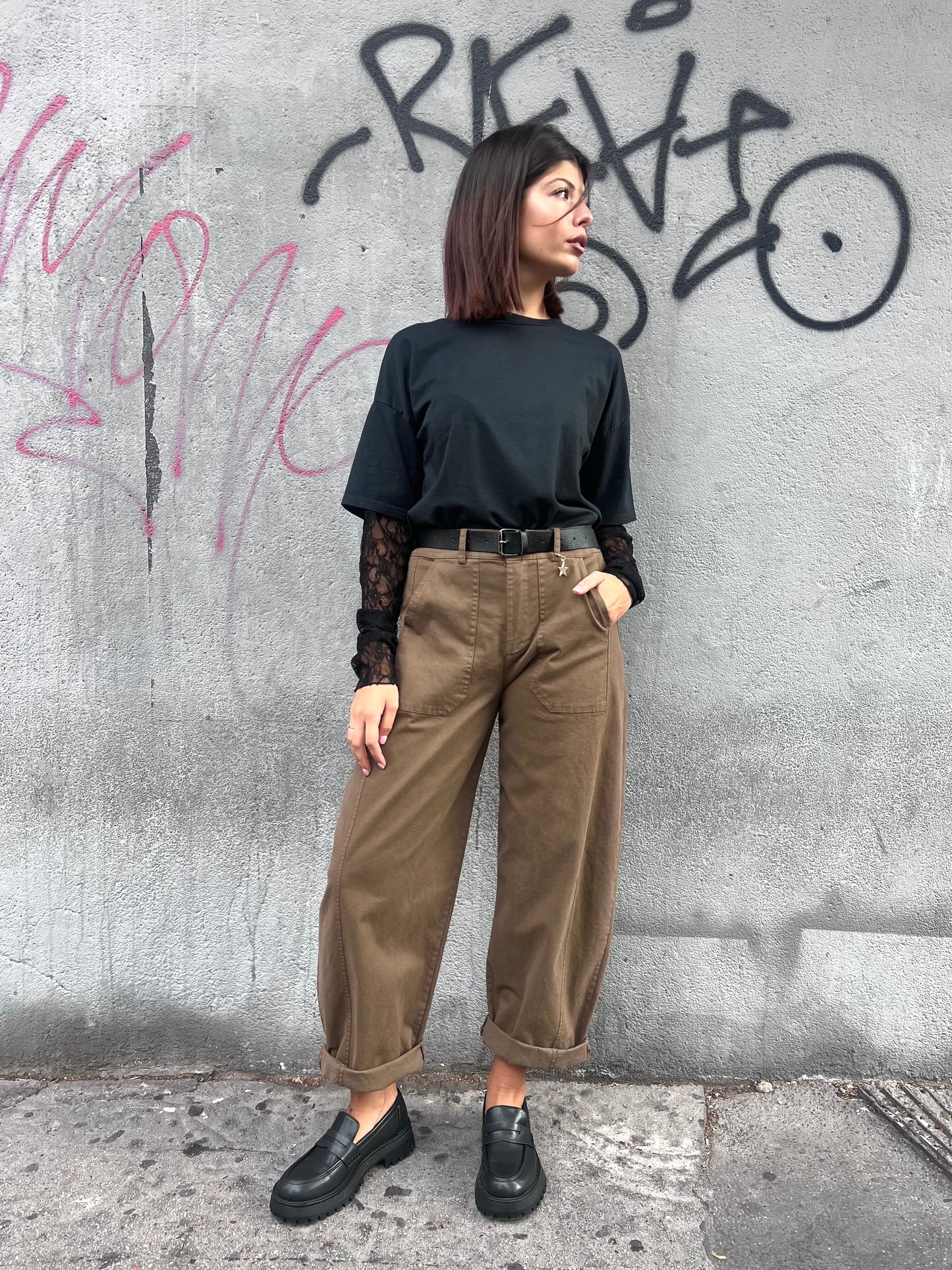SUSY MIX PANTALONE VITA ALTA BALLON STELLINA TABACCO