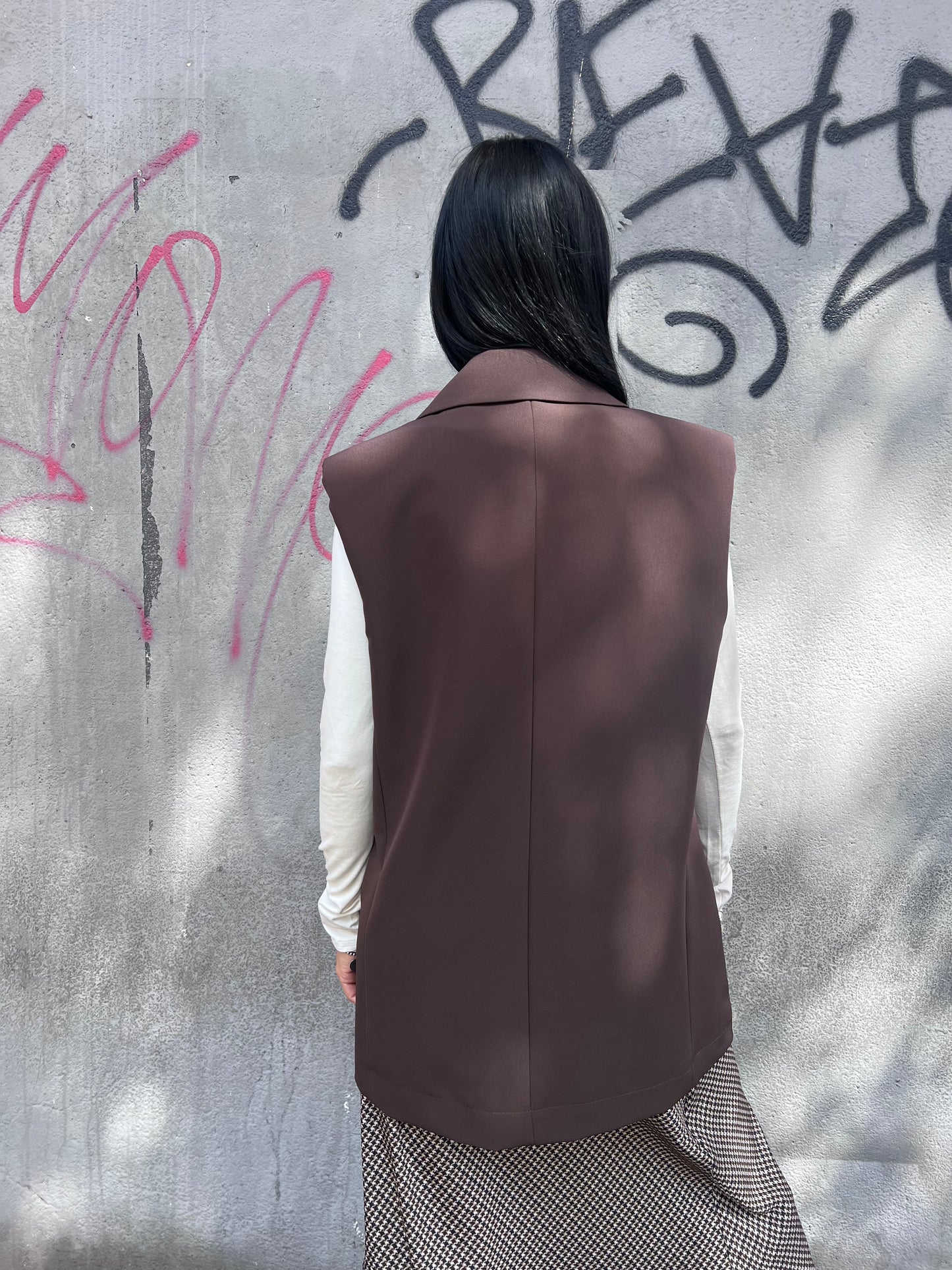 SUSY MIX GILET LUNGO OVER UN BOTTONE LORET CIOCCOLATO