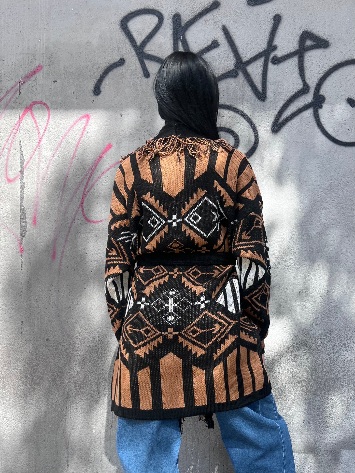 SUSY MIX CARDIGAN CABAN FANTASIA ETNICA FARAH CAMEL