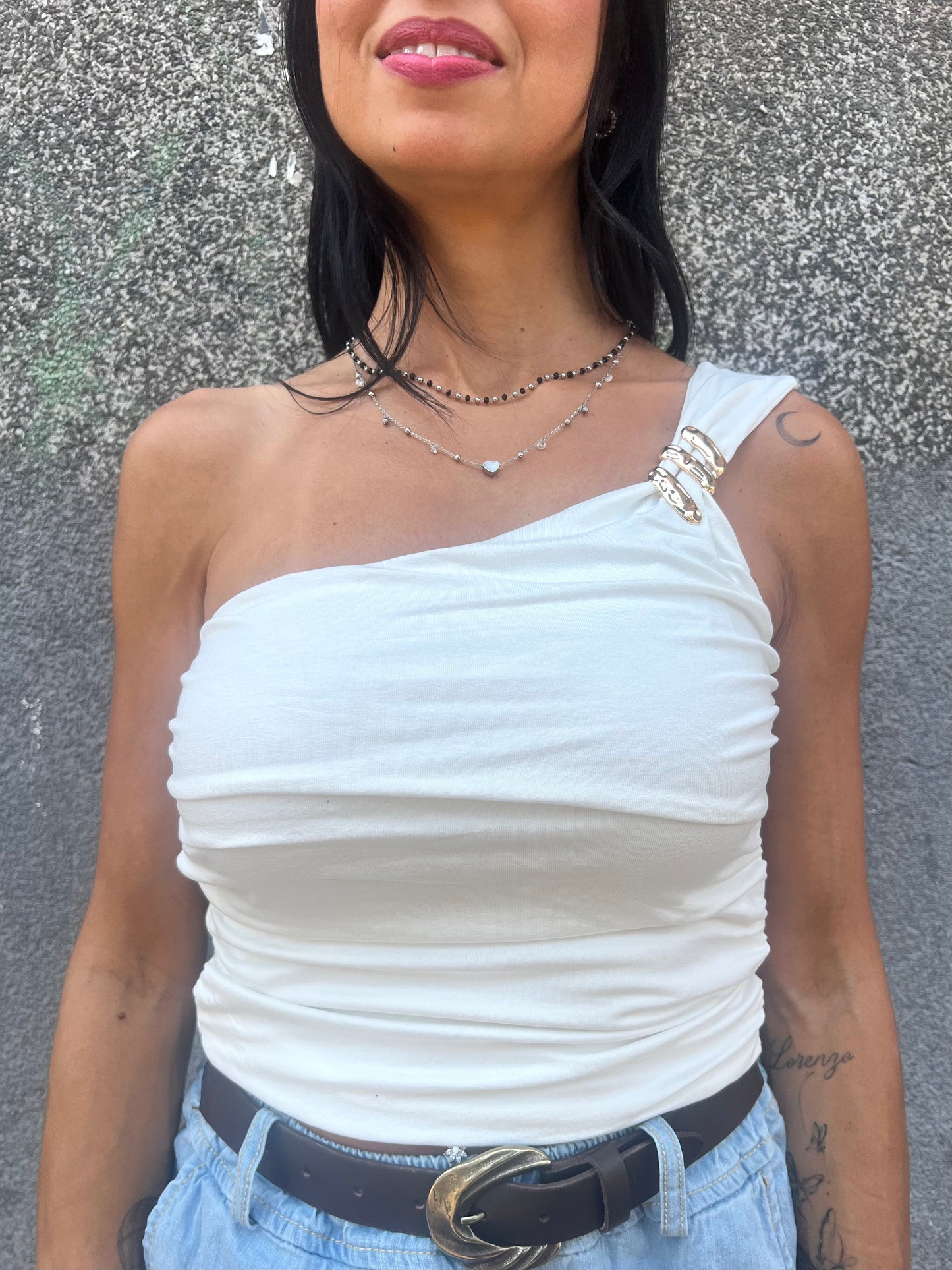 SUSY MIX CANOTTA MONOSPALLA DETTAGLIO ORO ALINA BIANCO