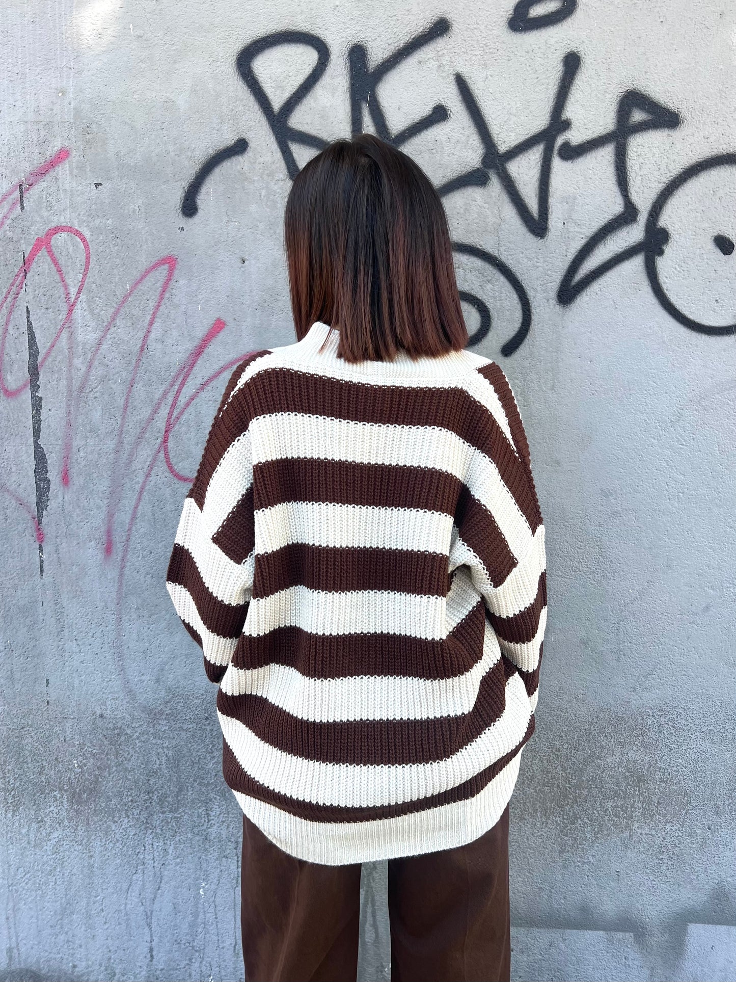 SUSY MIX CARDIGAN OVER RIGHE MARGHE MOKA