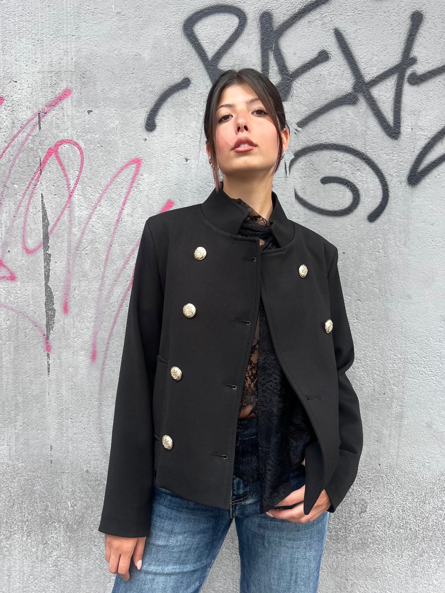 SUSY MIX GIACCA BOTTONE ORO DOPPIOPETTO AMANDA NERO