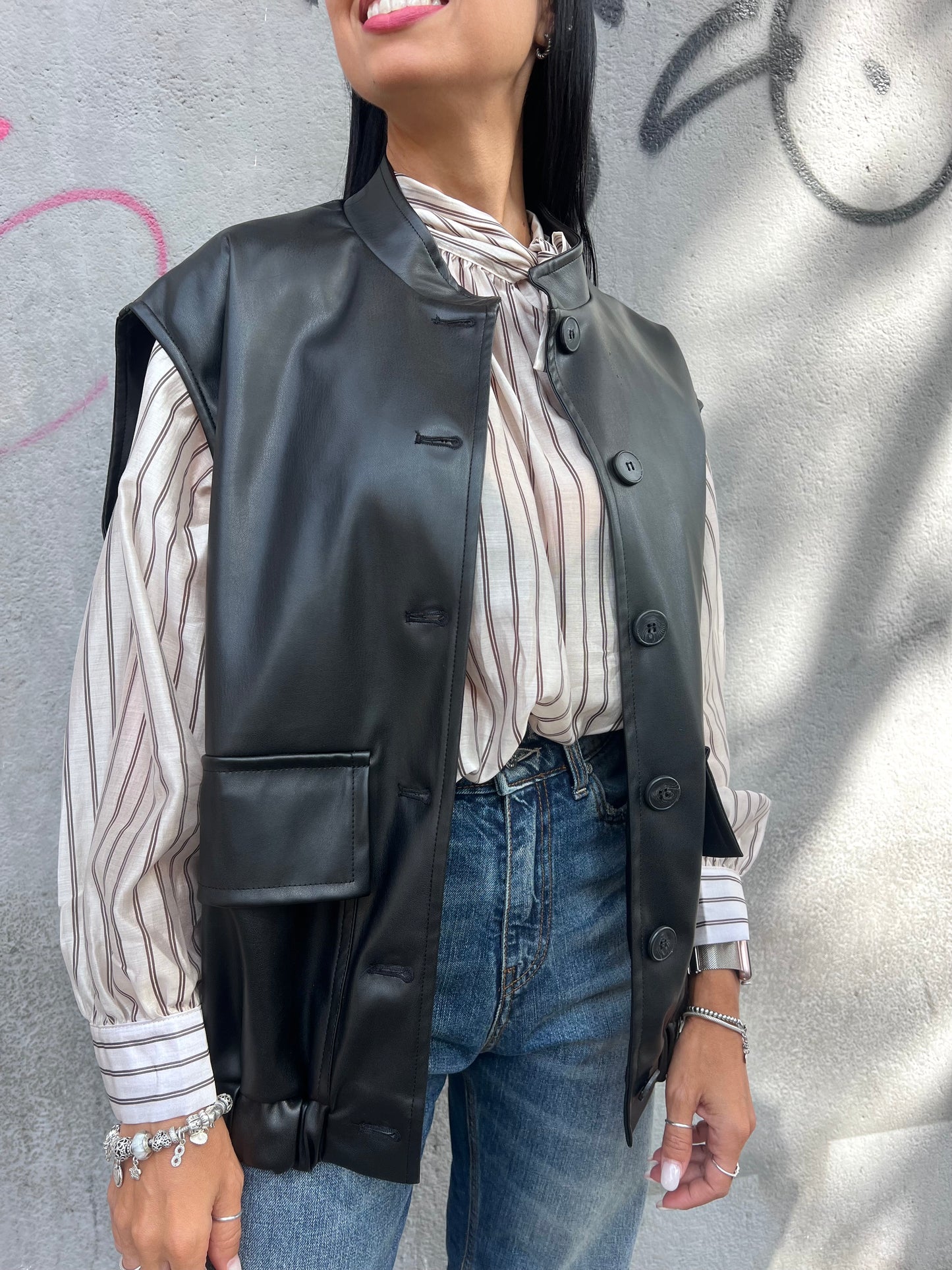SUSY MIX BOMBER SMANICATO ECOPELLE ANAH NERO