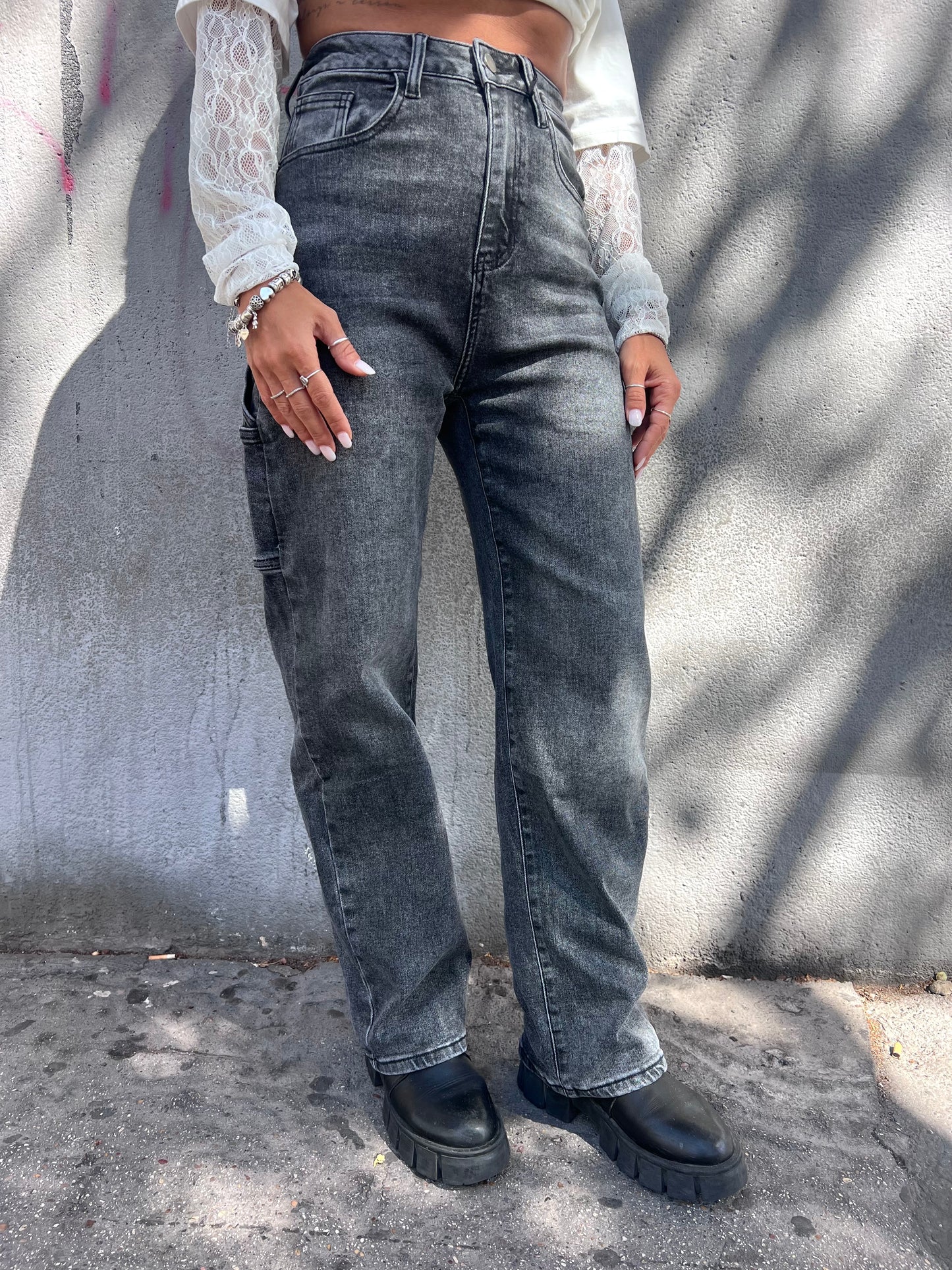 DENIM VITA ALTA STONE WASH WORK ANDY ASFALTO