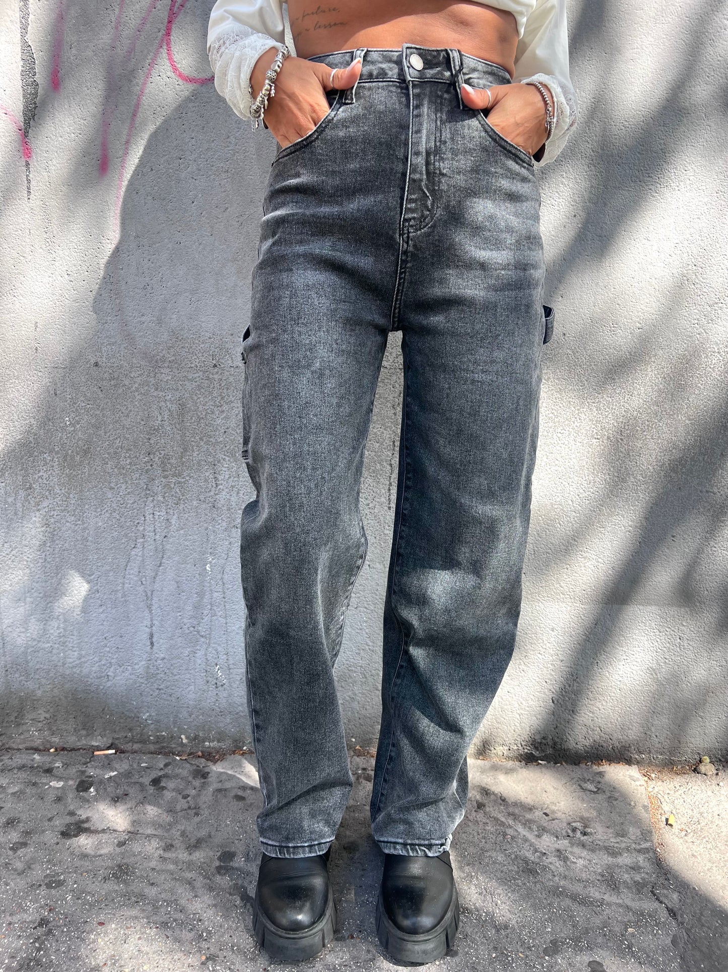 DENIM VITA ALTA STONE WASH WORK ANDY ASFALTO