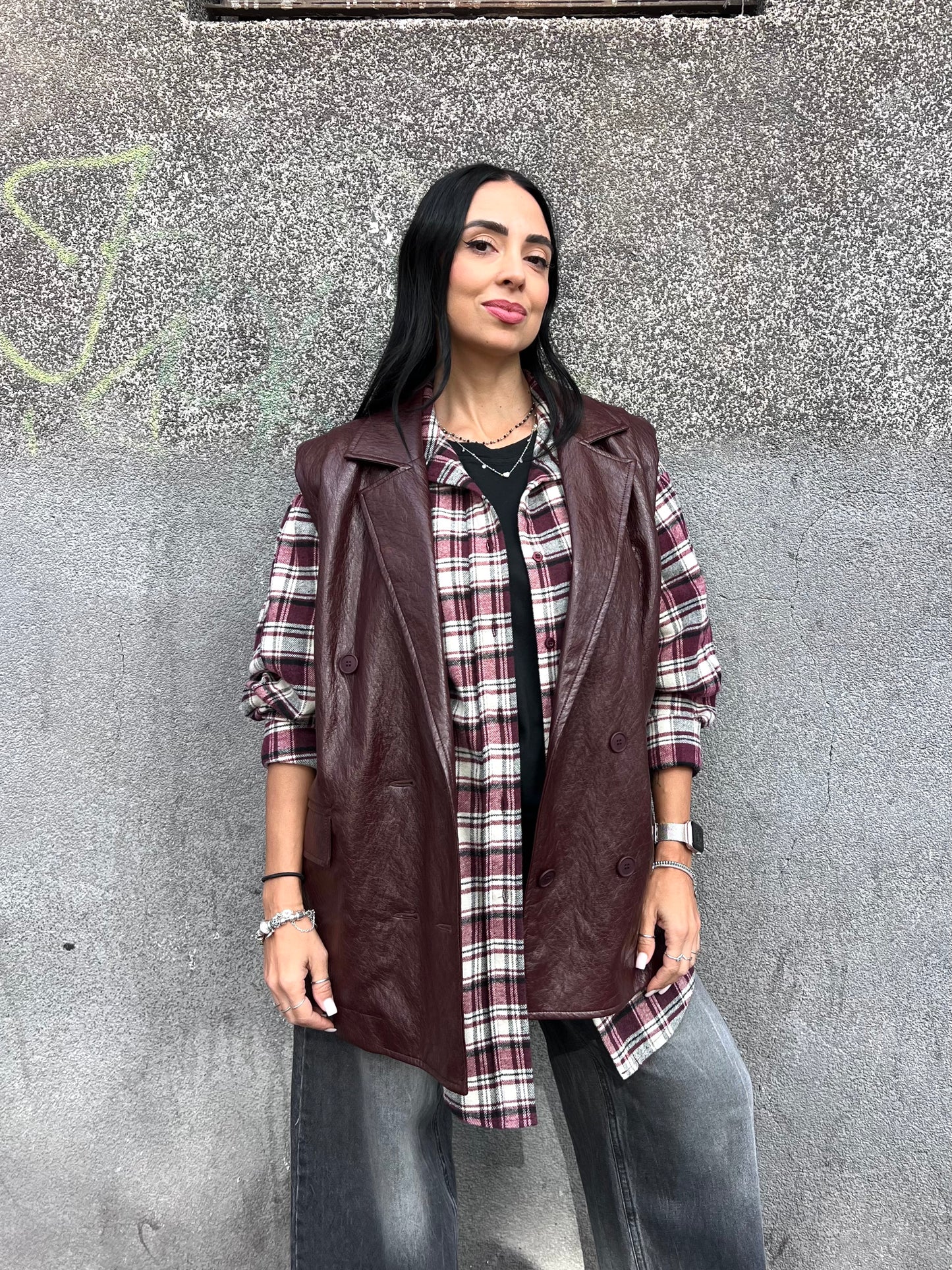 SUSY MIX GILET ECOPELLE VINILE ALESSIA VINO