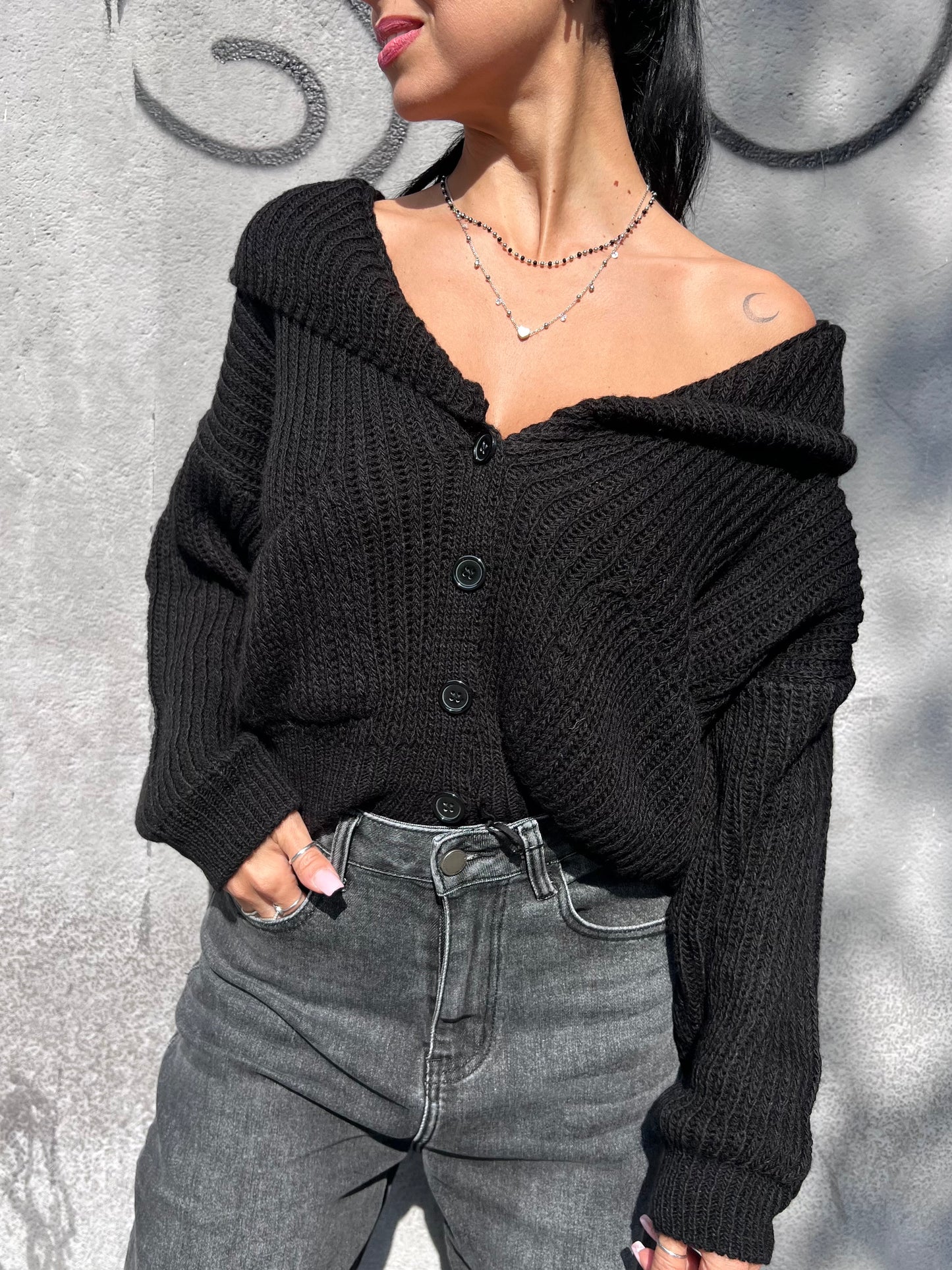 SUSY MIX CARDIGAN CROP CAPPUCCIO MOLLY NERO