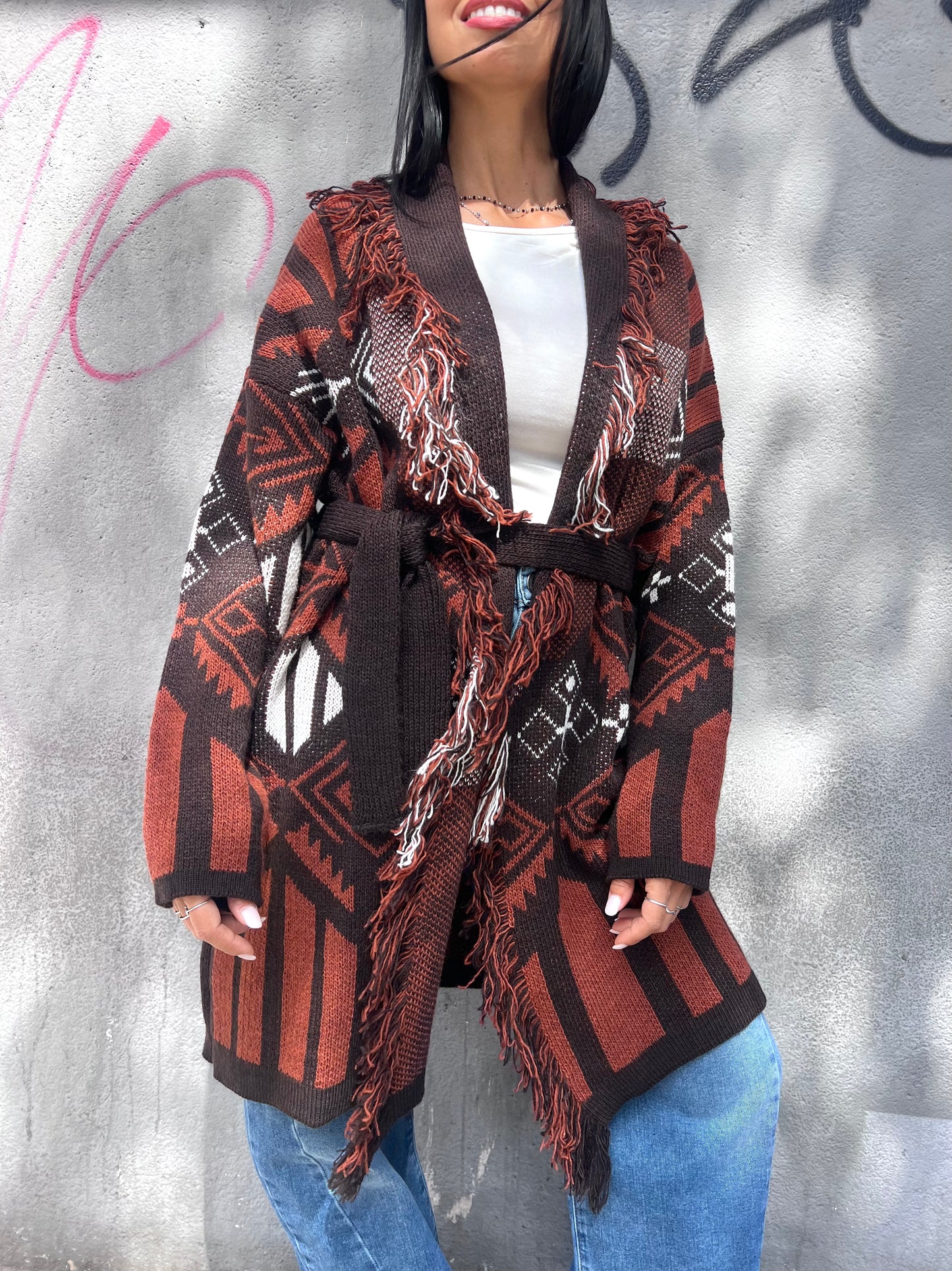 SUSY MIX CARDIGAN CABAN FANTASIA ETNICA FARAH RUGGINE